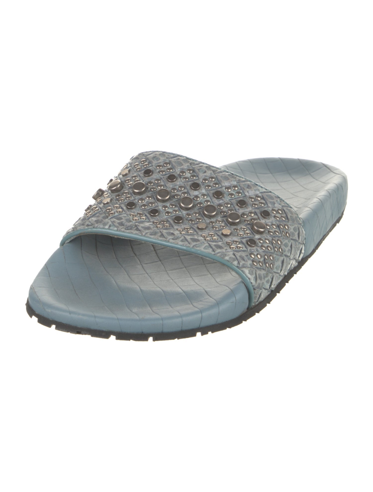 Bottega Veneta Intrecciato Weave Snakeskin Slides