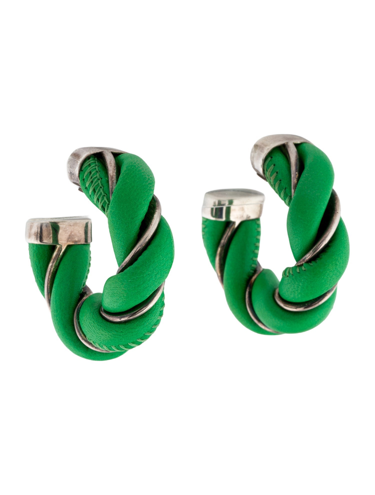 Bottega Veneta Leather Twisted Hoop Earrings