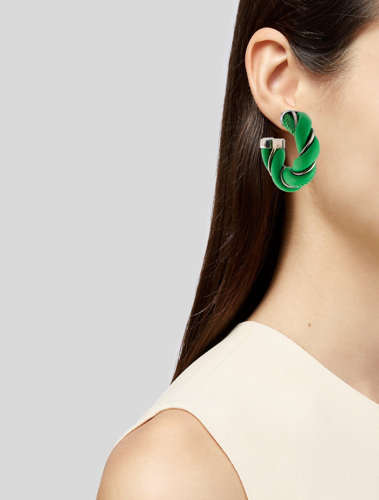 Bottega Veneta Leather Twisted Hoop Earrings
