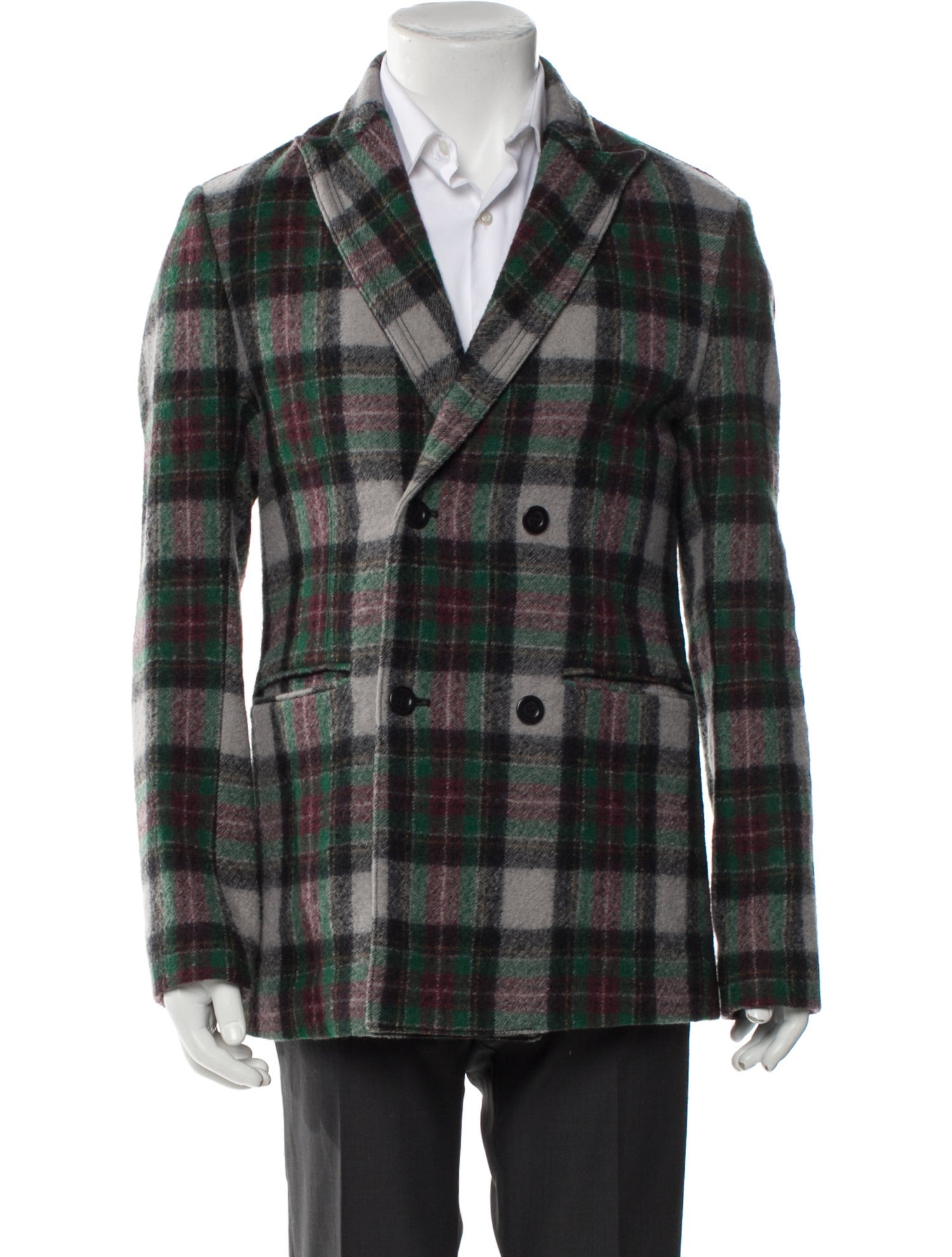 Bottega Veneta Wool Plaid Print Peacoat
