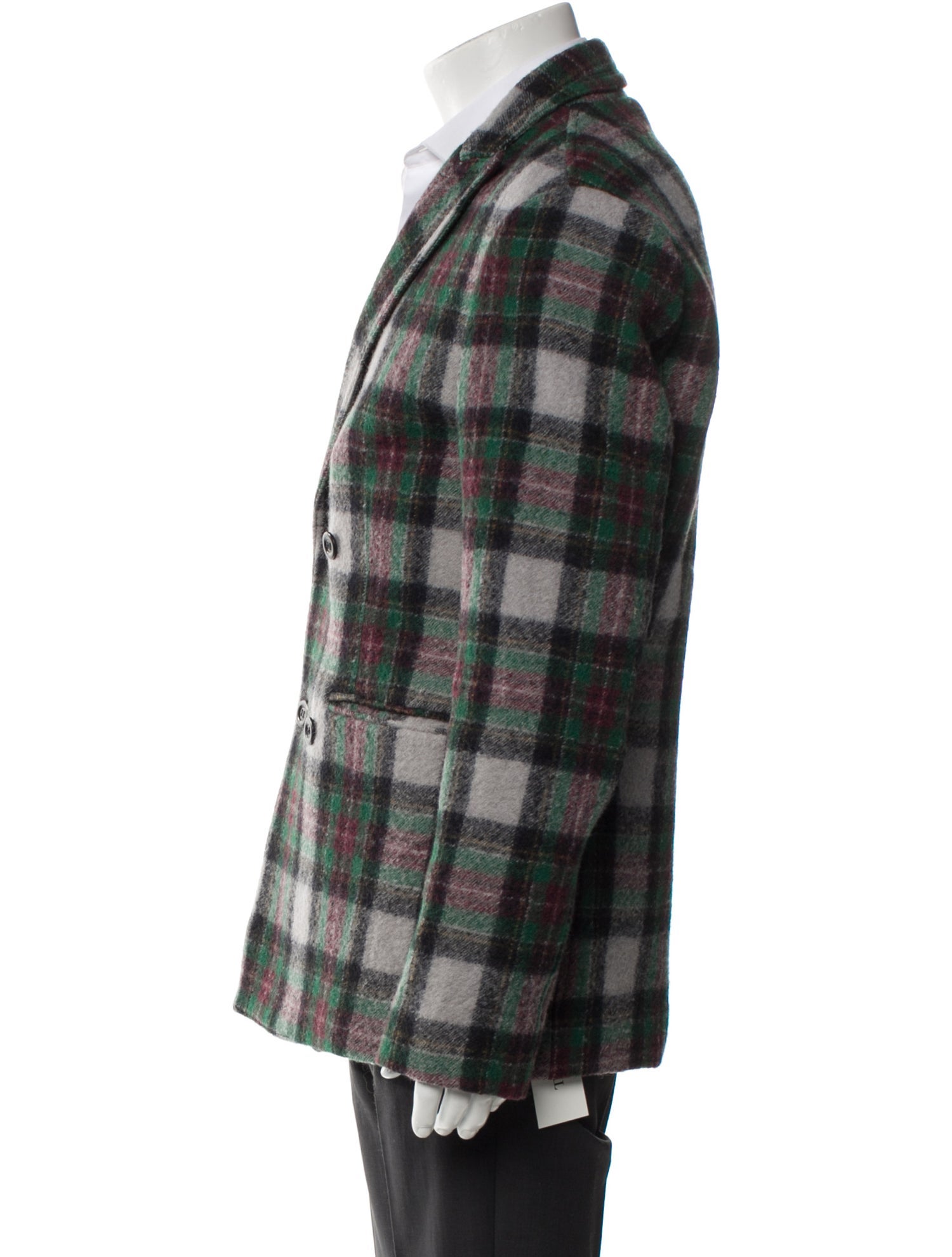 Bottega Veneta Wool Plaid Print Peacoat