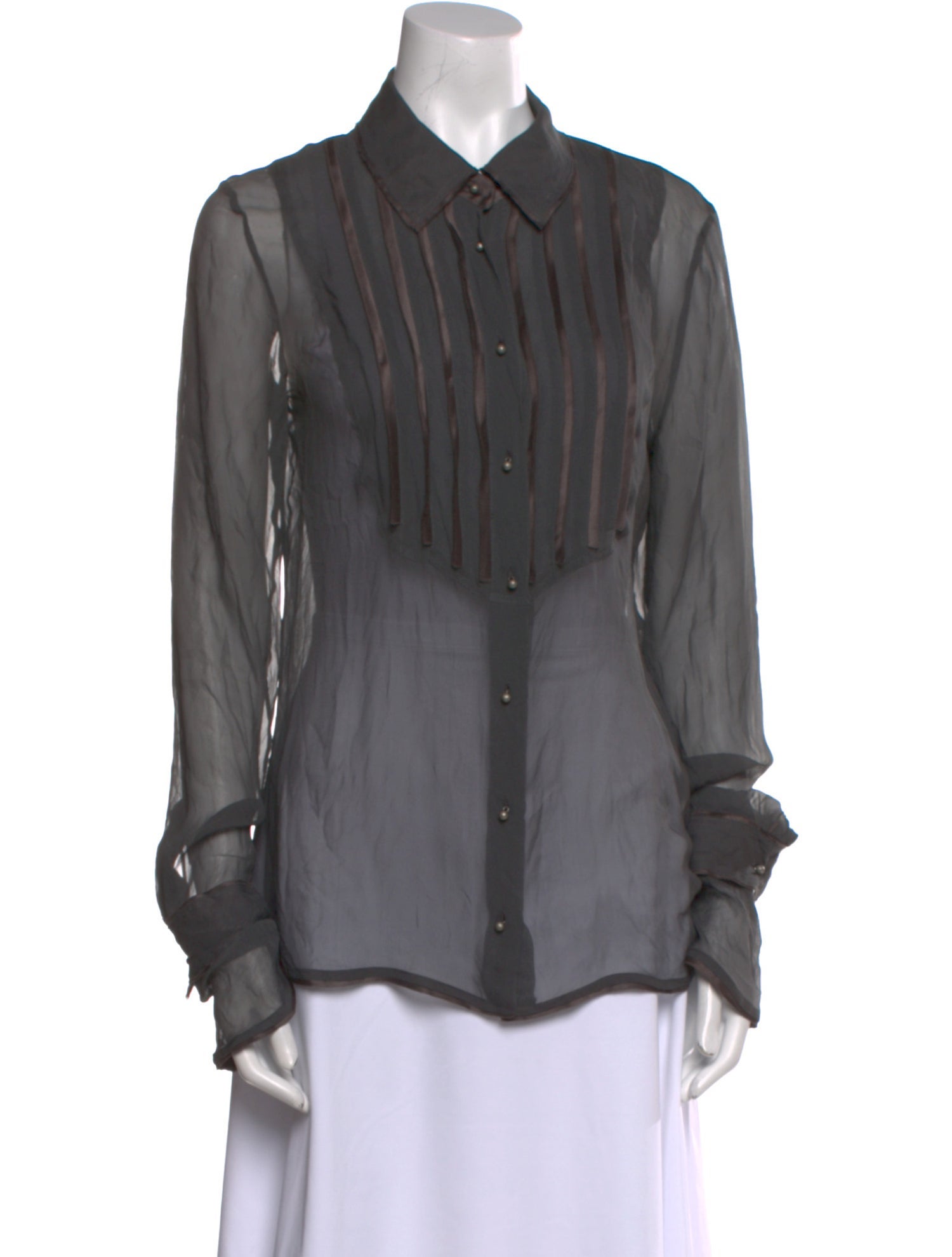 Bottega Veneta Silk Long Sleeve Button-Up Top