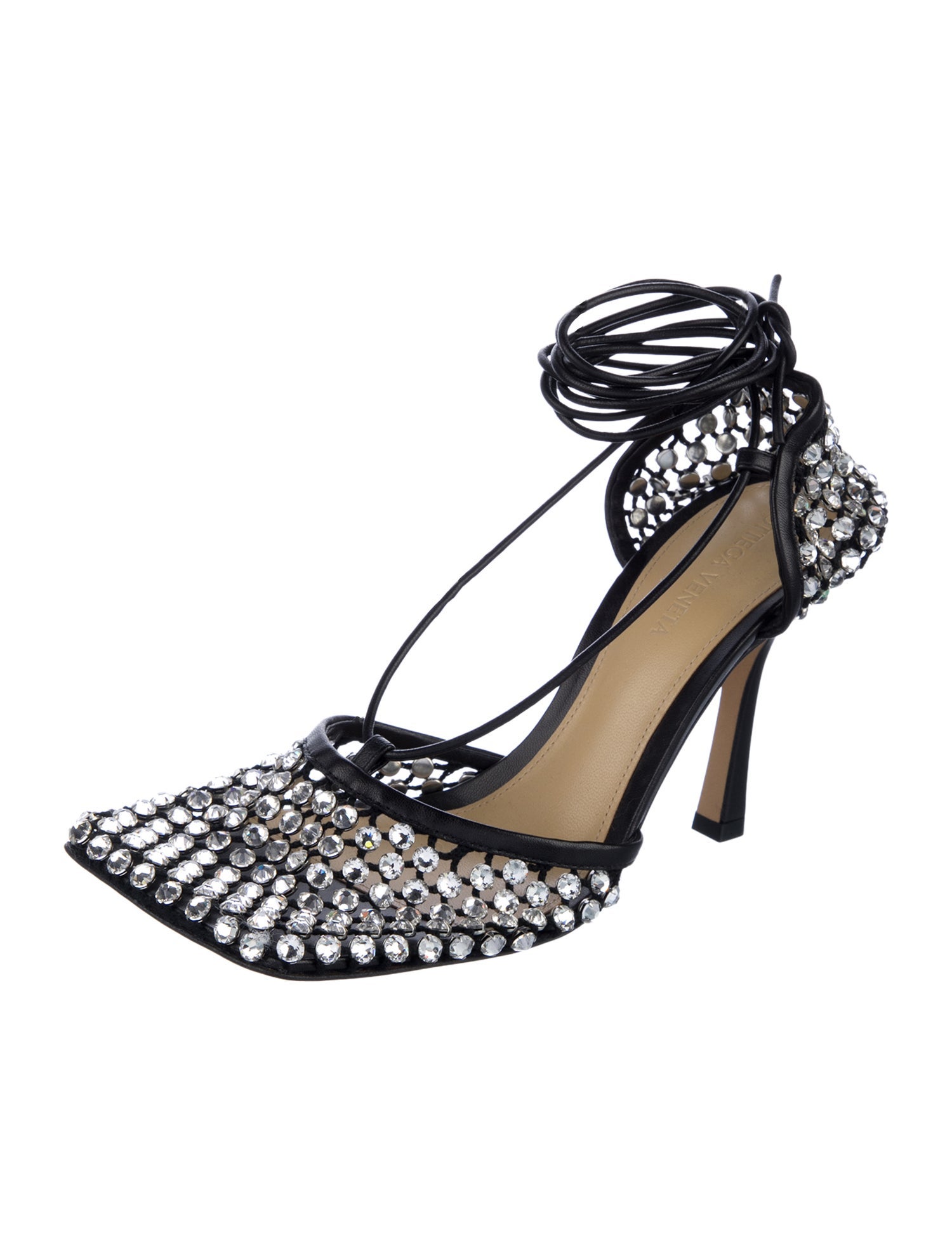 Bottega Veneta Leather Crystal Embellishments Slingback Pumps