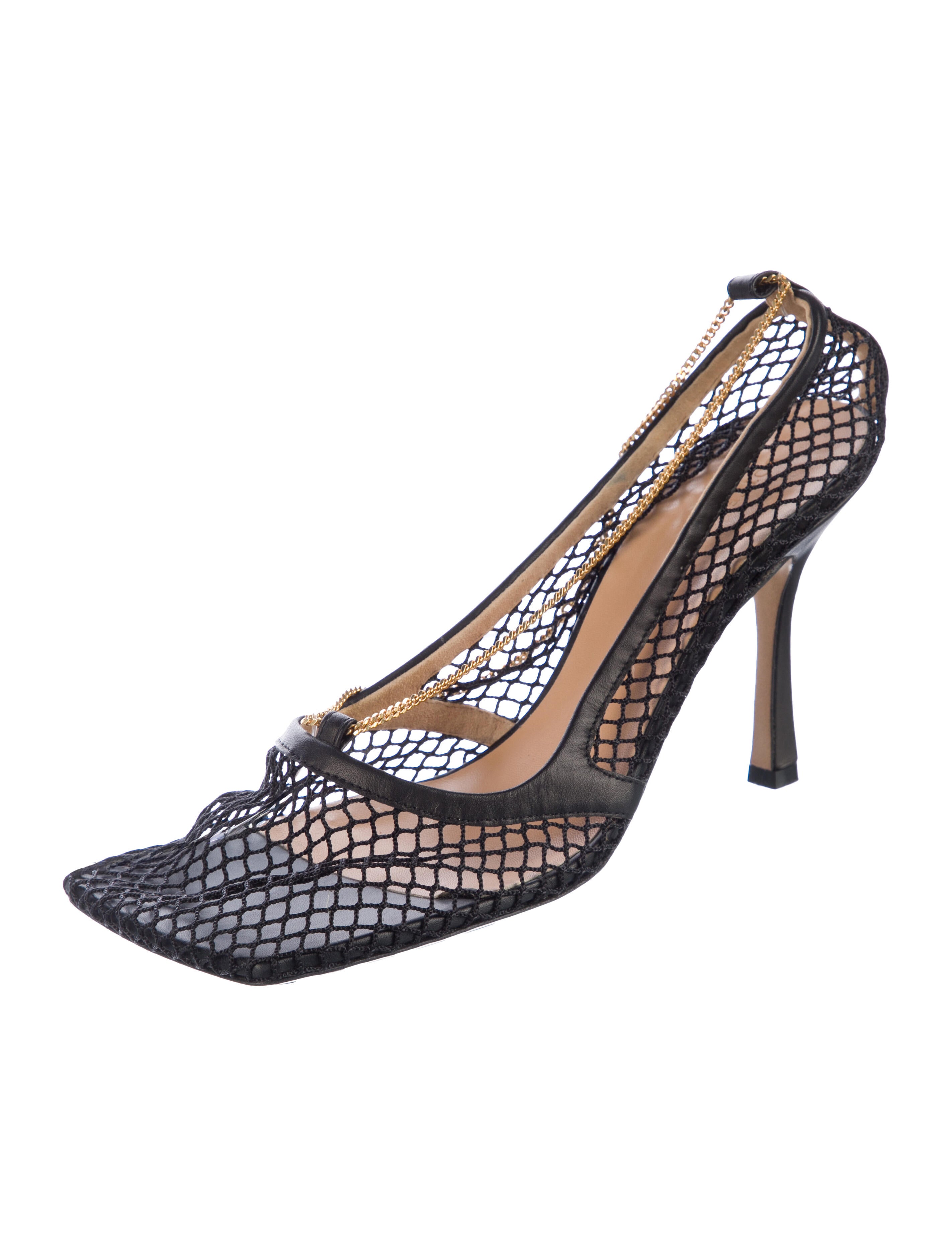 Bottega Veneta Leather Chain-Link Accents Slingback Pumps