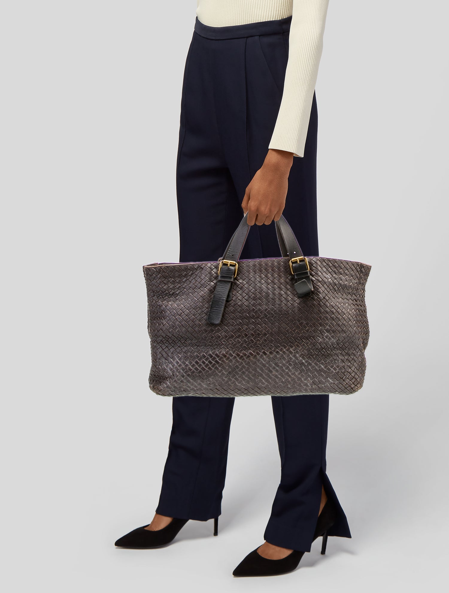 Bottega Veneta Leather Intrecciato Cabas Tote
