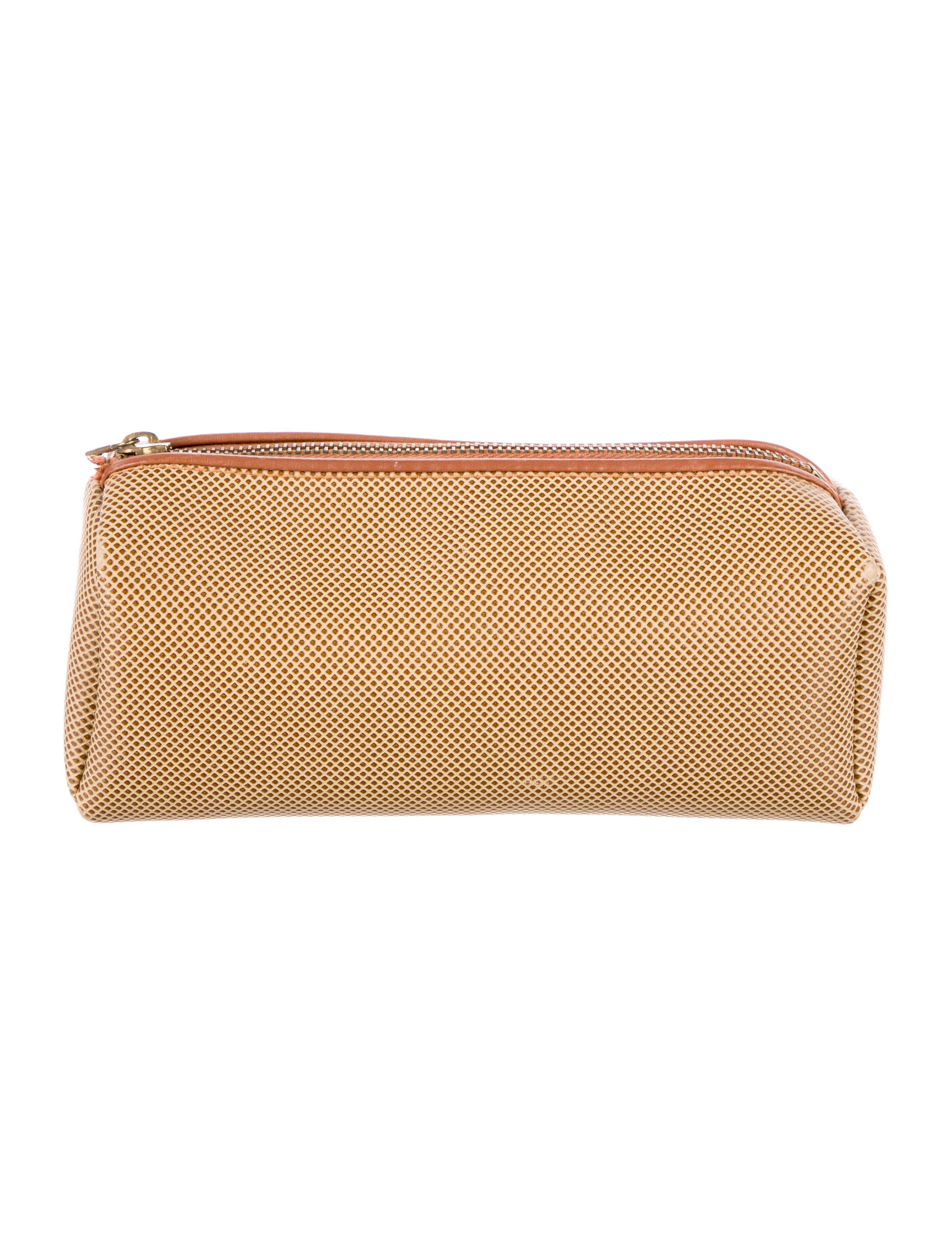 Bottega Veneta womens brown leather cosmetic bag with exposed zipper