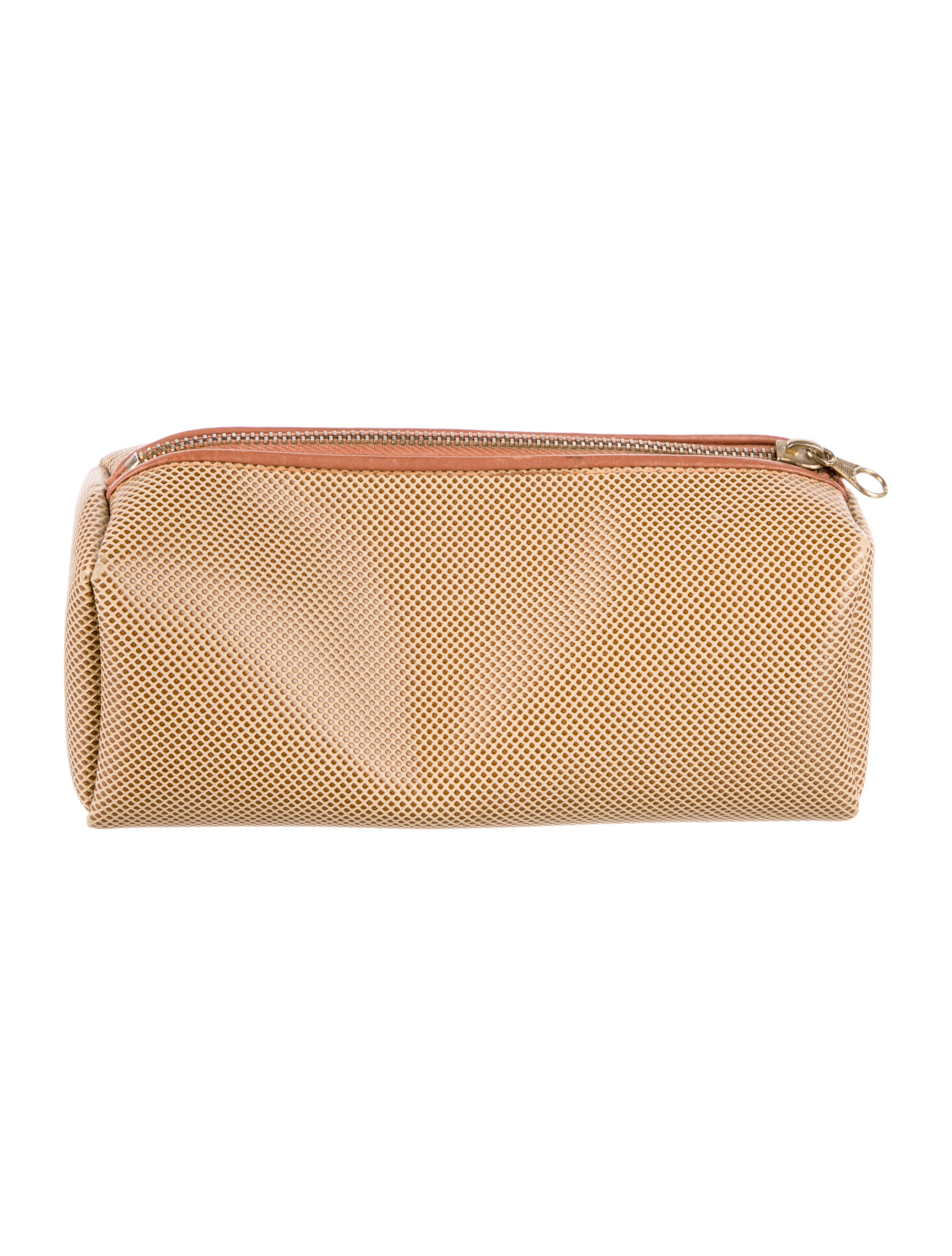 Bottega Veneta womens brown leather cosmetic bag with exposed zipper