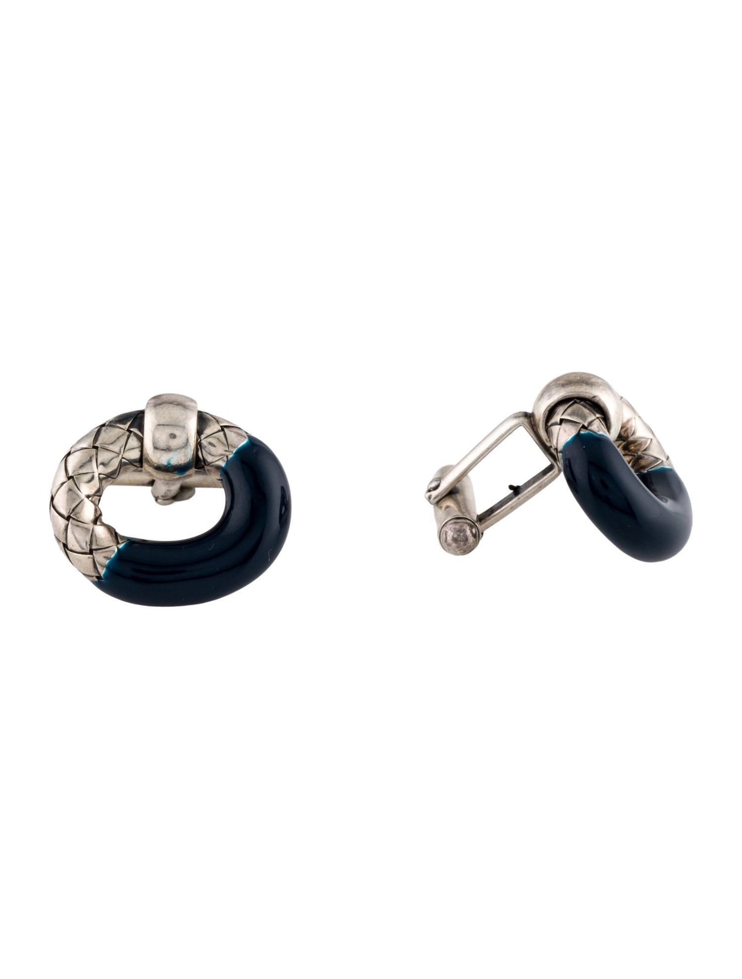 Bottega Veneta Enamel Tourmaline Intrecciato cufflink