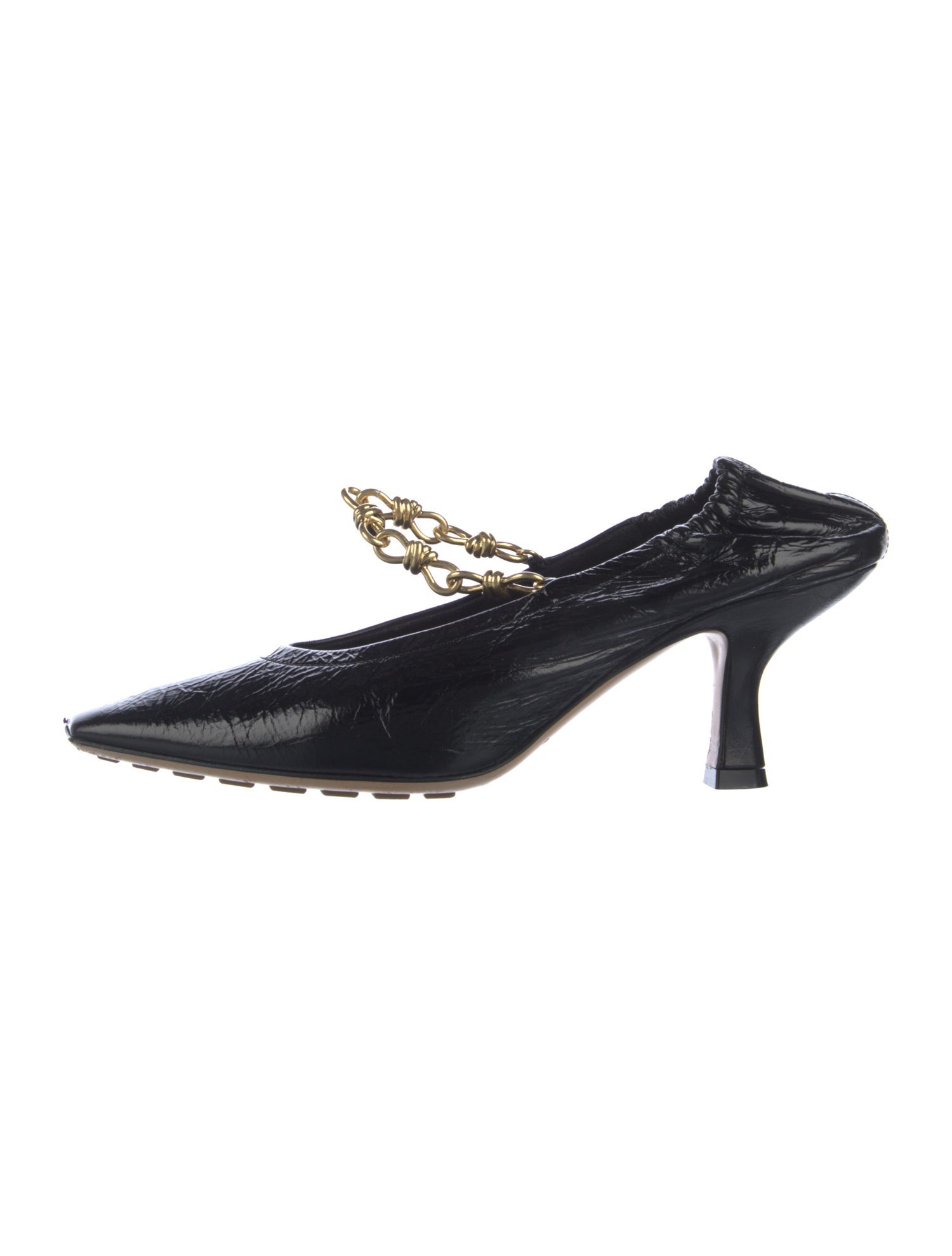 Bottega Veneta Patent Leather Chain-Link Accents Mules