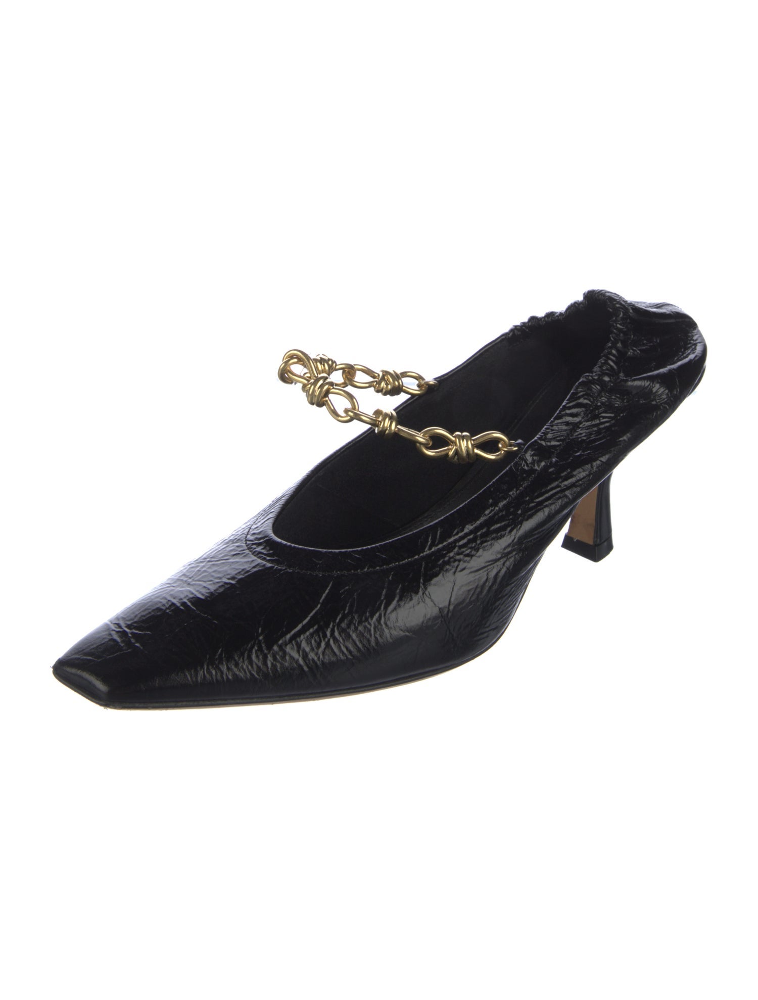 Bottega Veneta Patent Leather Chain-Link Accents Mules