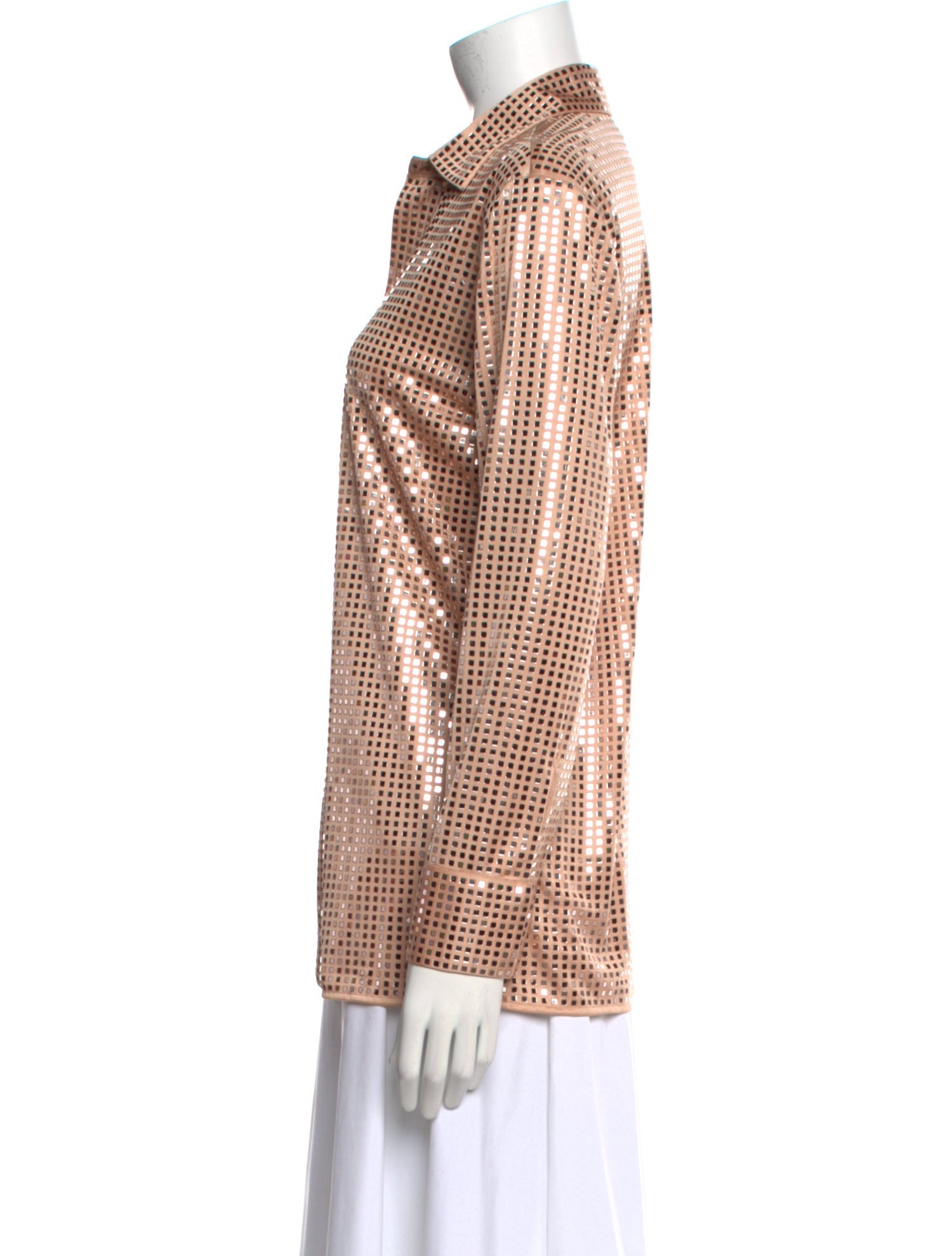 Bottega Veneta Plaid Print Long Sleeve Button-Up Top