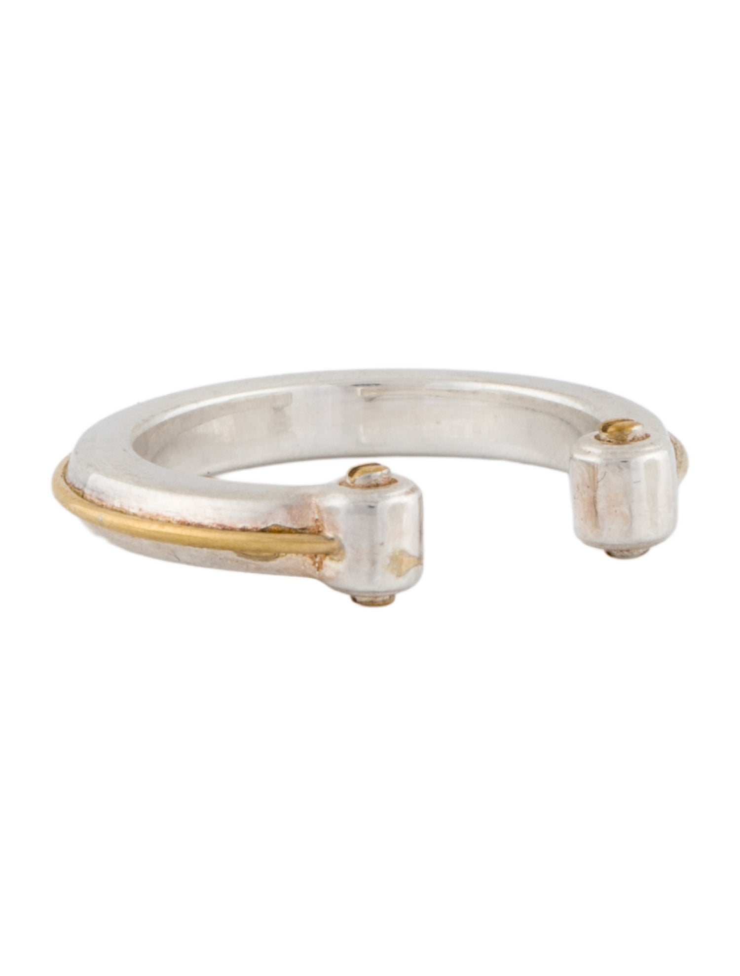 Bottega Veneta Two Tone Bolt Open Band Ring