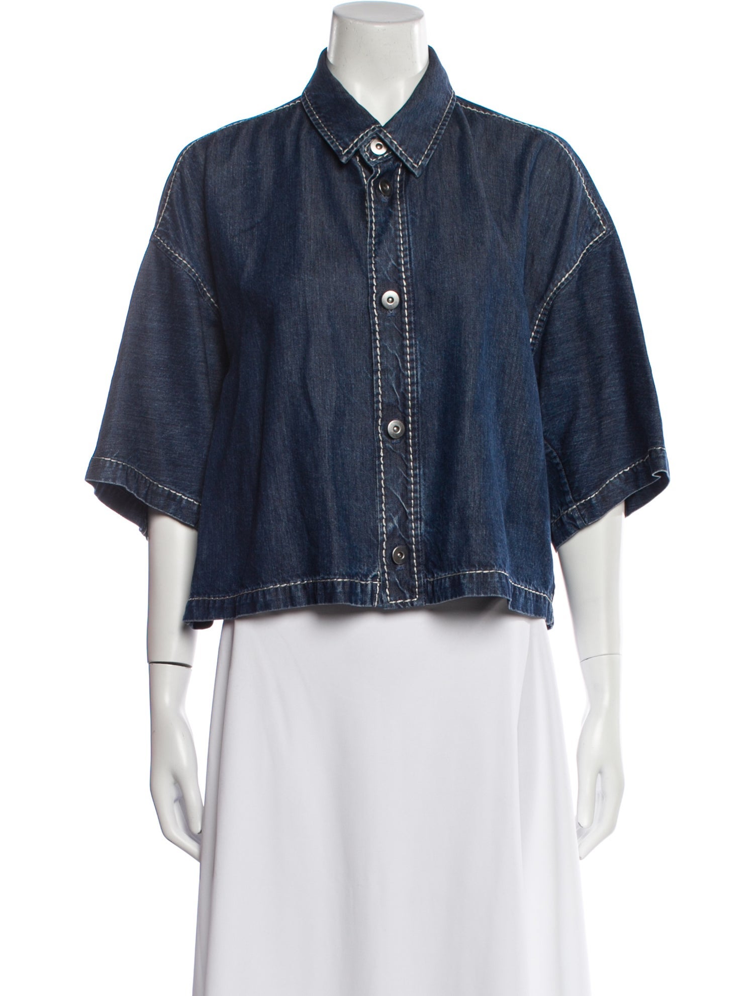 Bottega Veneta Three-Quarter Sleeve Button-Up Top