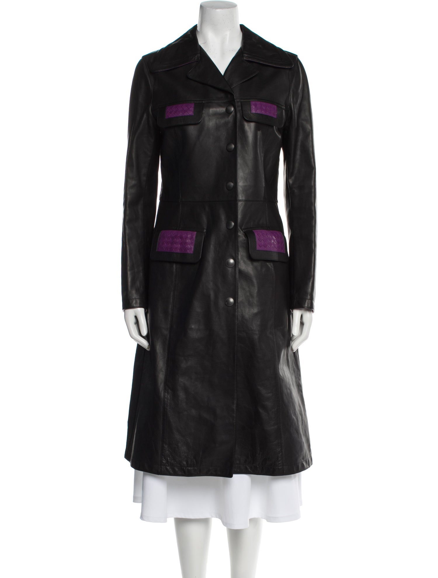 Bottega Veneta Calf Leather Colorblock Pattern Coat