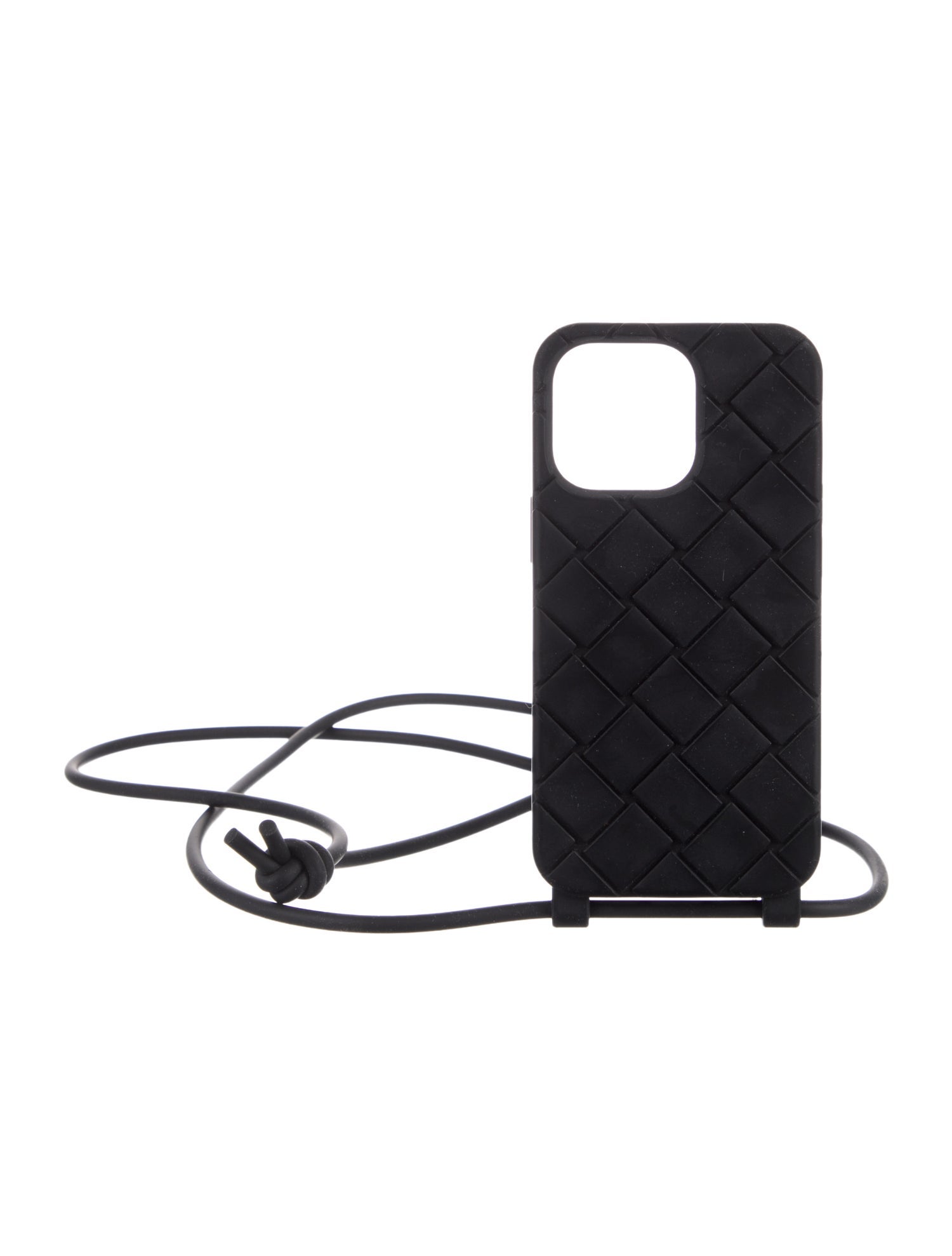 Bottega Veneta Black Rubber Pattern Print iPhone Case w/ Detachable Strap