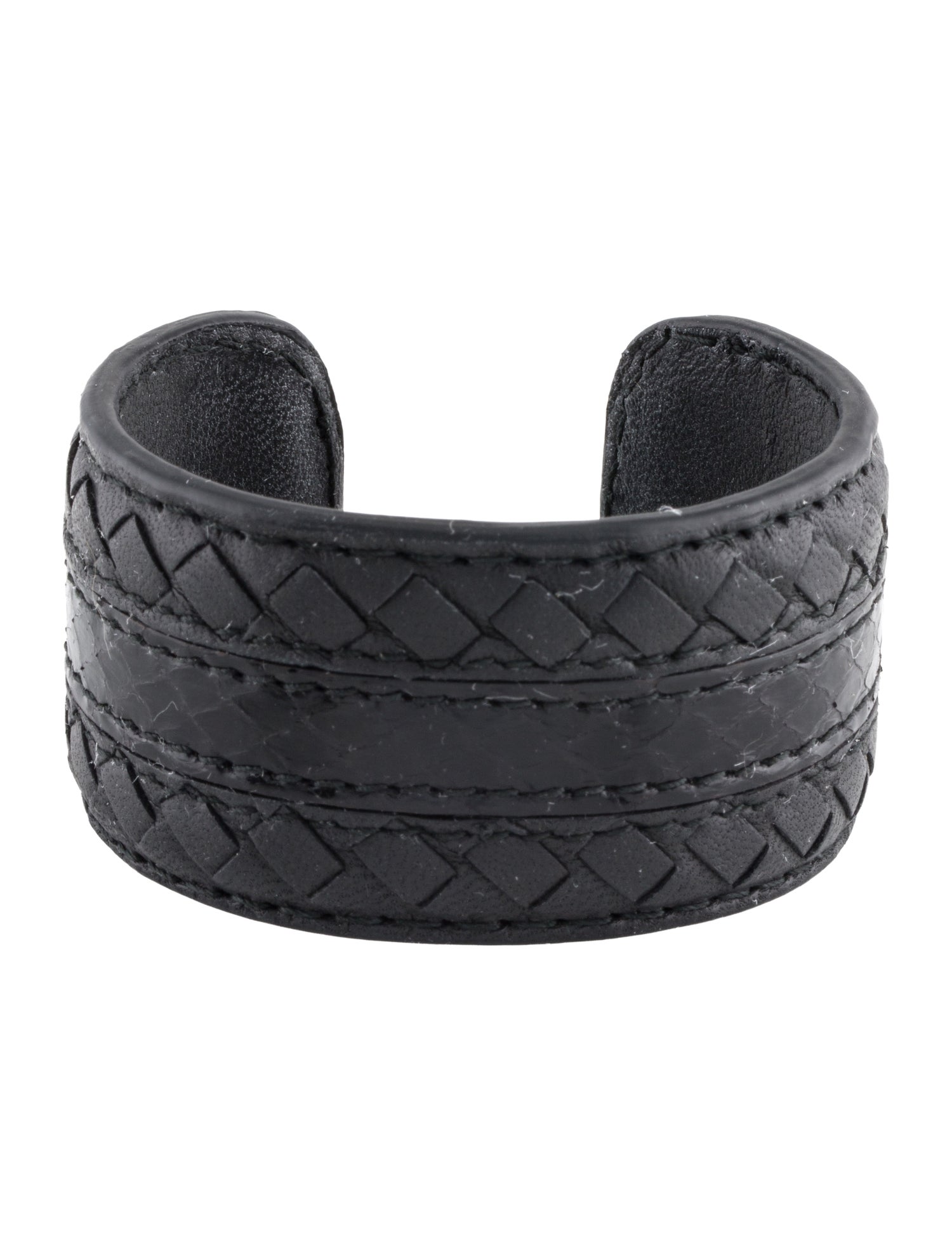 Bottega Veneta Leather & Snakeskin Micro Intrecciato Cuff Bracelet