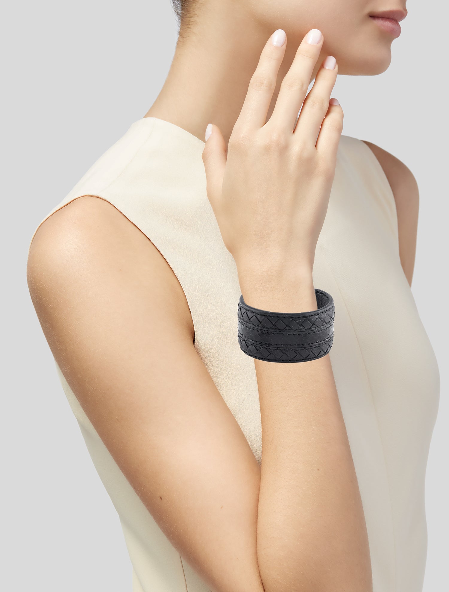 Bottega Veneta Leather & Snakeskin Micro Intrecciato Cuff Bracelet