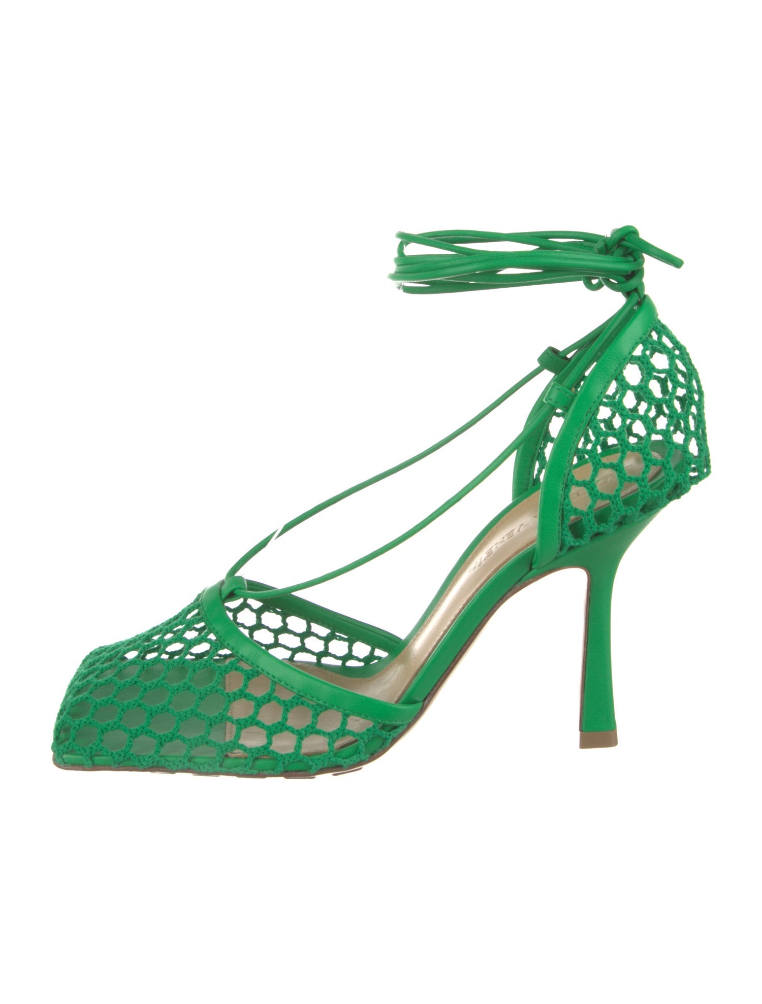 Bottega Veneta Mesh Leather Trim Embellishment Sandals