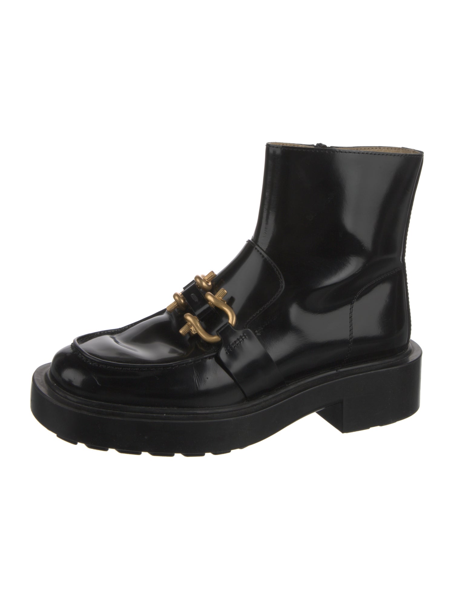 Bottega Veneta Patent Leather Colorblock Pattern Combat Boots