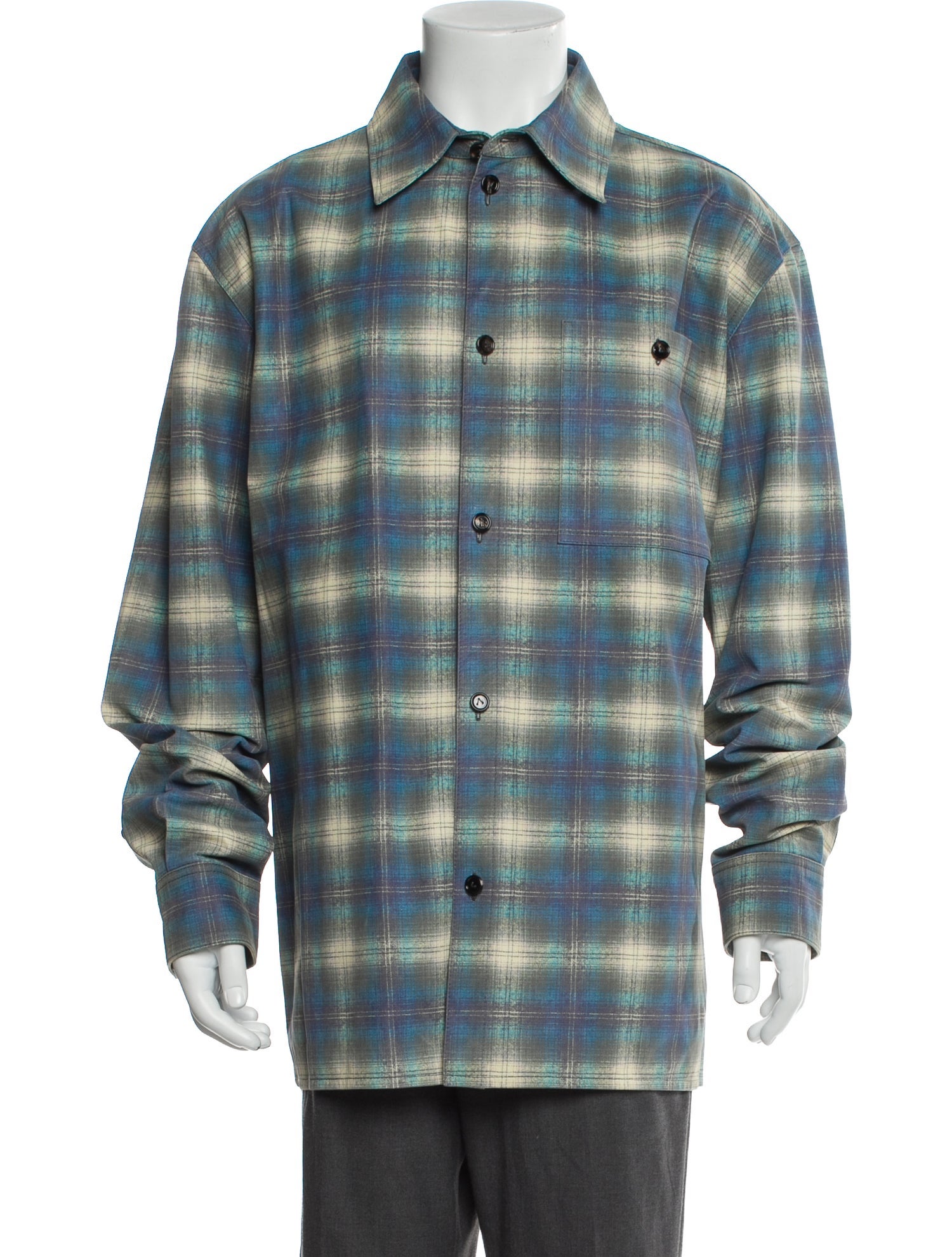 Bottega Veneta Leather Plaid Print Western Shirt