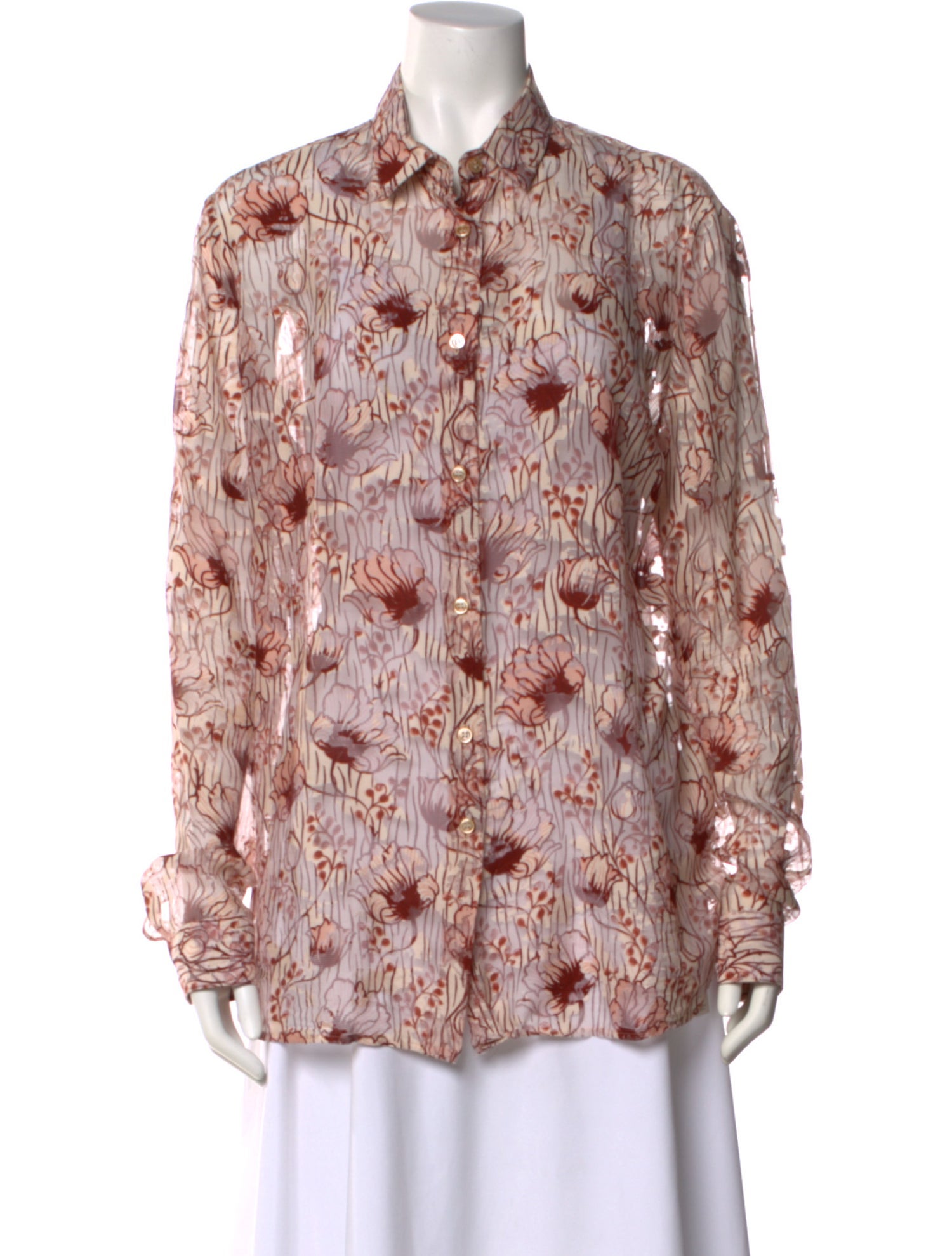 Bottega Veneta Printed Long Sleeve Button-Up Top