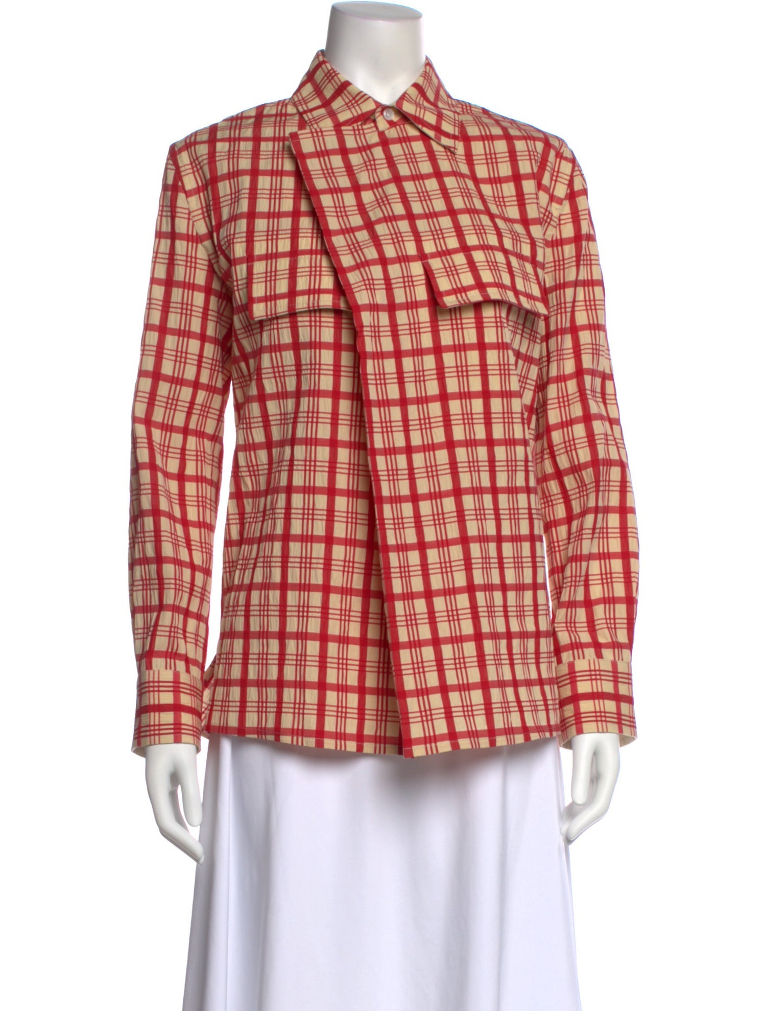 Bottega Veneta Plaid Print Long Sleeve Button-Up Top