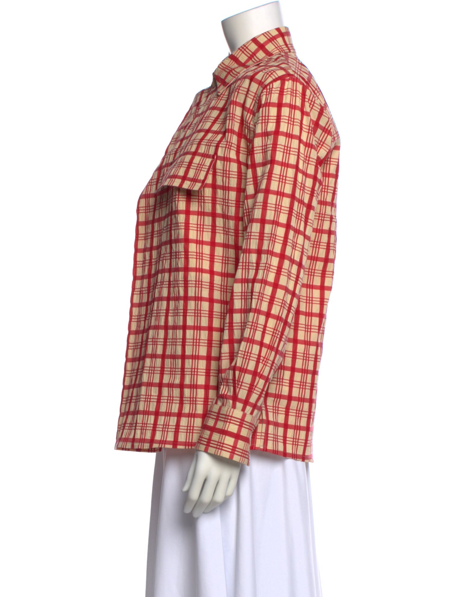 Bottega Veneta Plaid Print Long Sleeve Button-Up Top