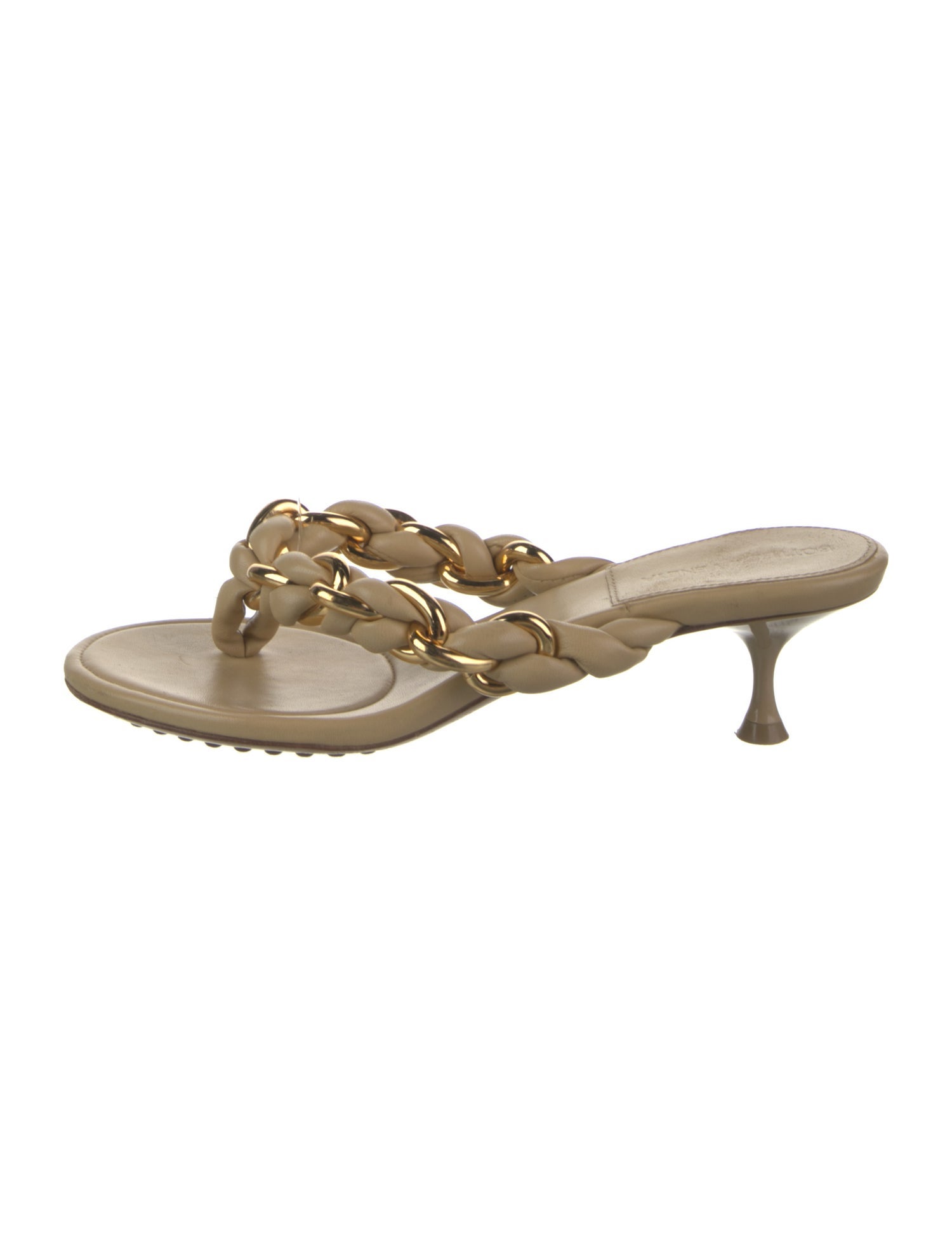 Bottega Veneta Leather Chain-Link Accents Slides