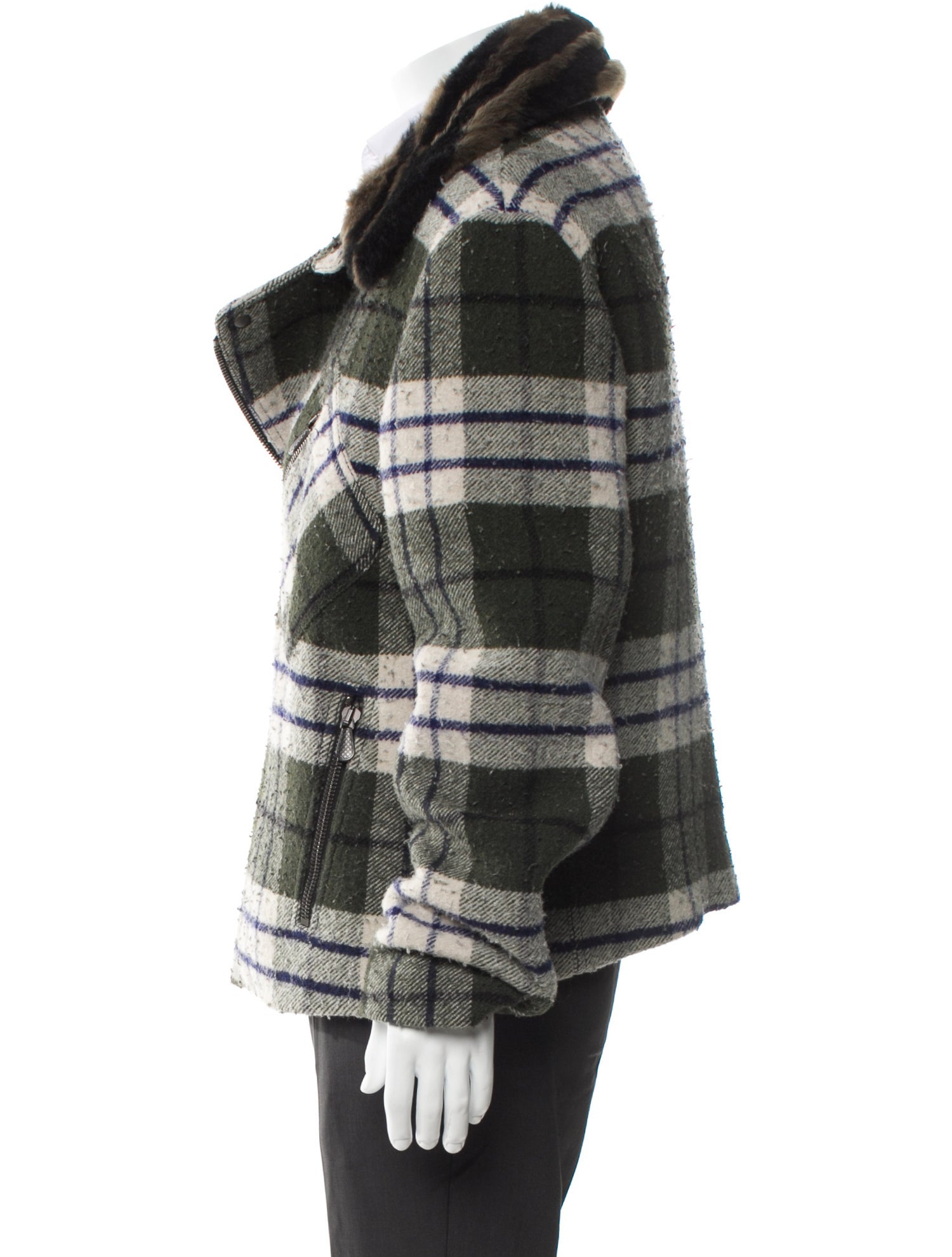 Bottega Veneta Wool Plaid Print Moto Jacket