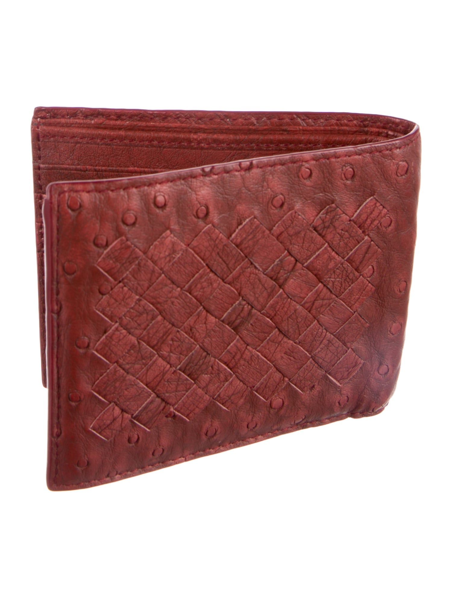 Bottega Veneta Intrecciato Weave Ostrich Bifold Wallet
