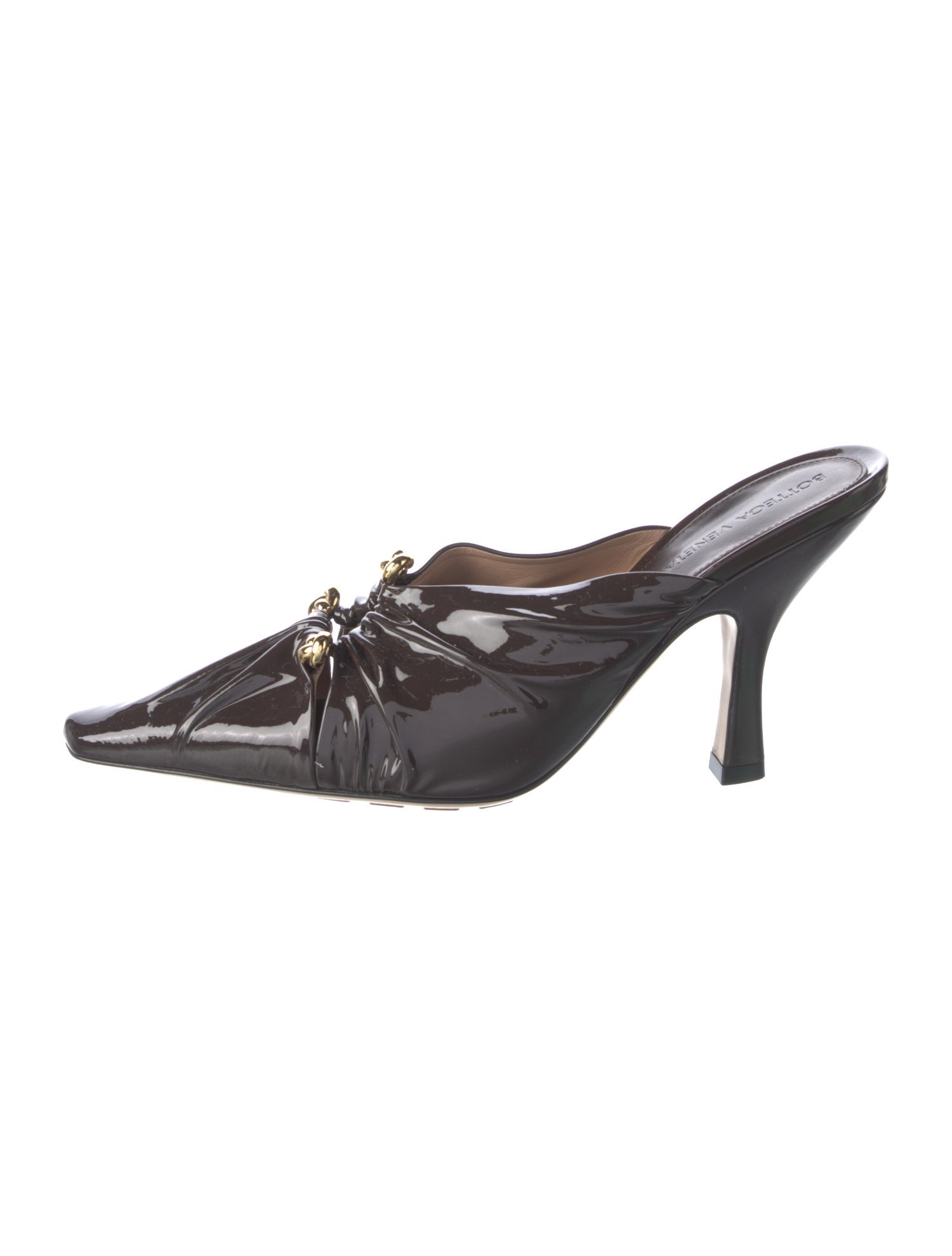 Bottega Veneta Patent Leather Pleated Accents Mules