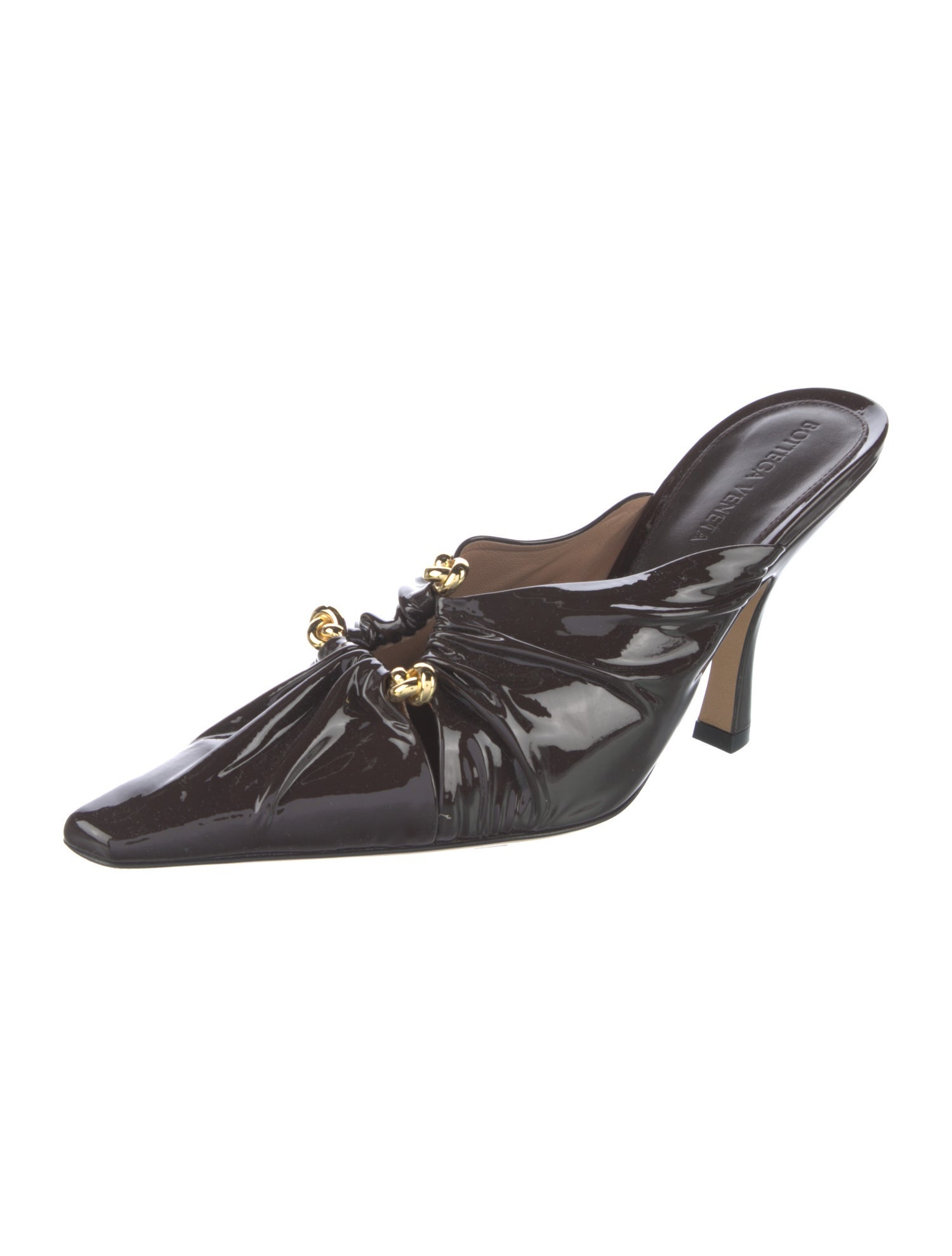 Bottega Veneta Patent Leather Pleated Accents Mules