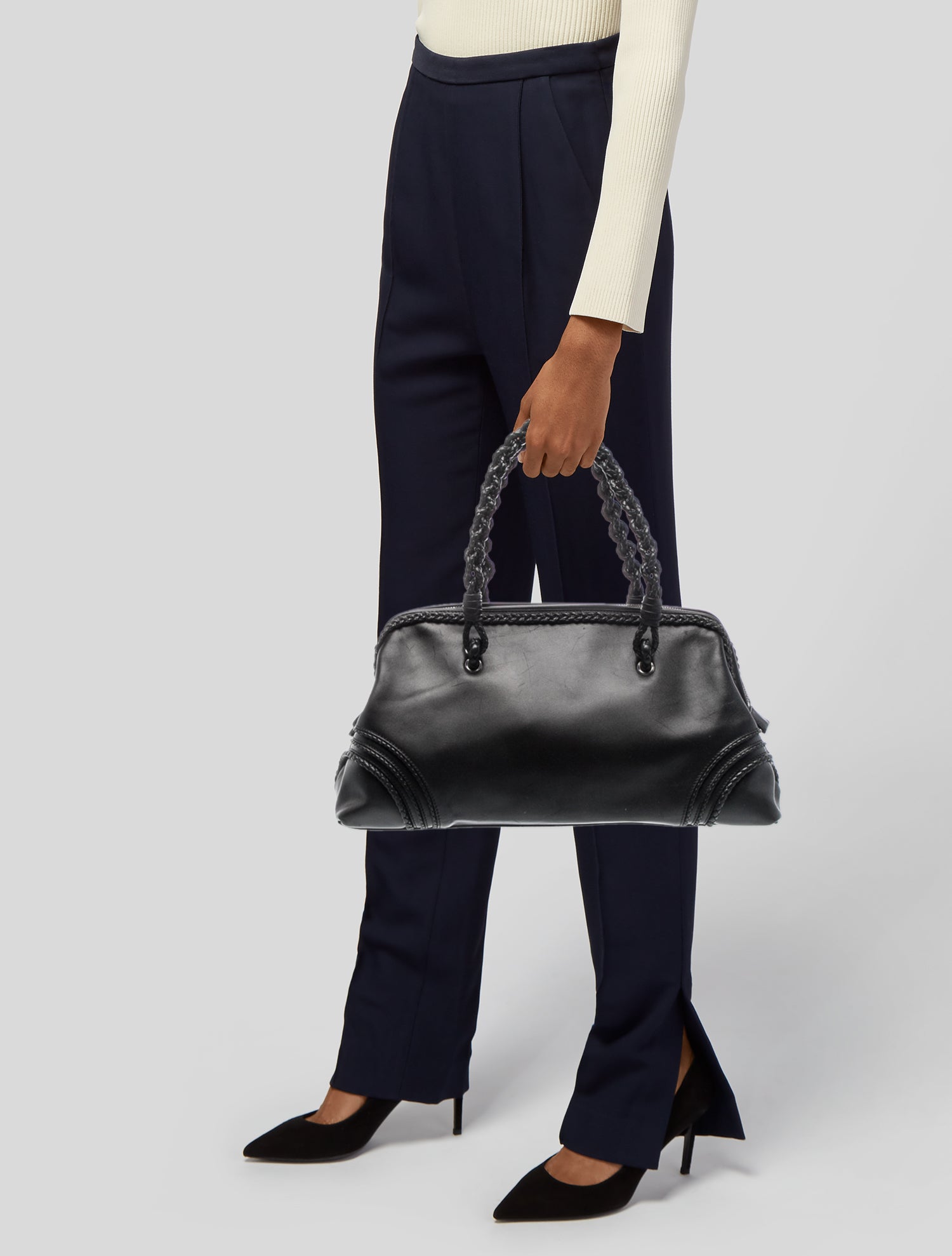 Bottega Veneta Intrecciato Top Handle Bag - Black Handle Bags