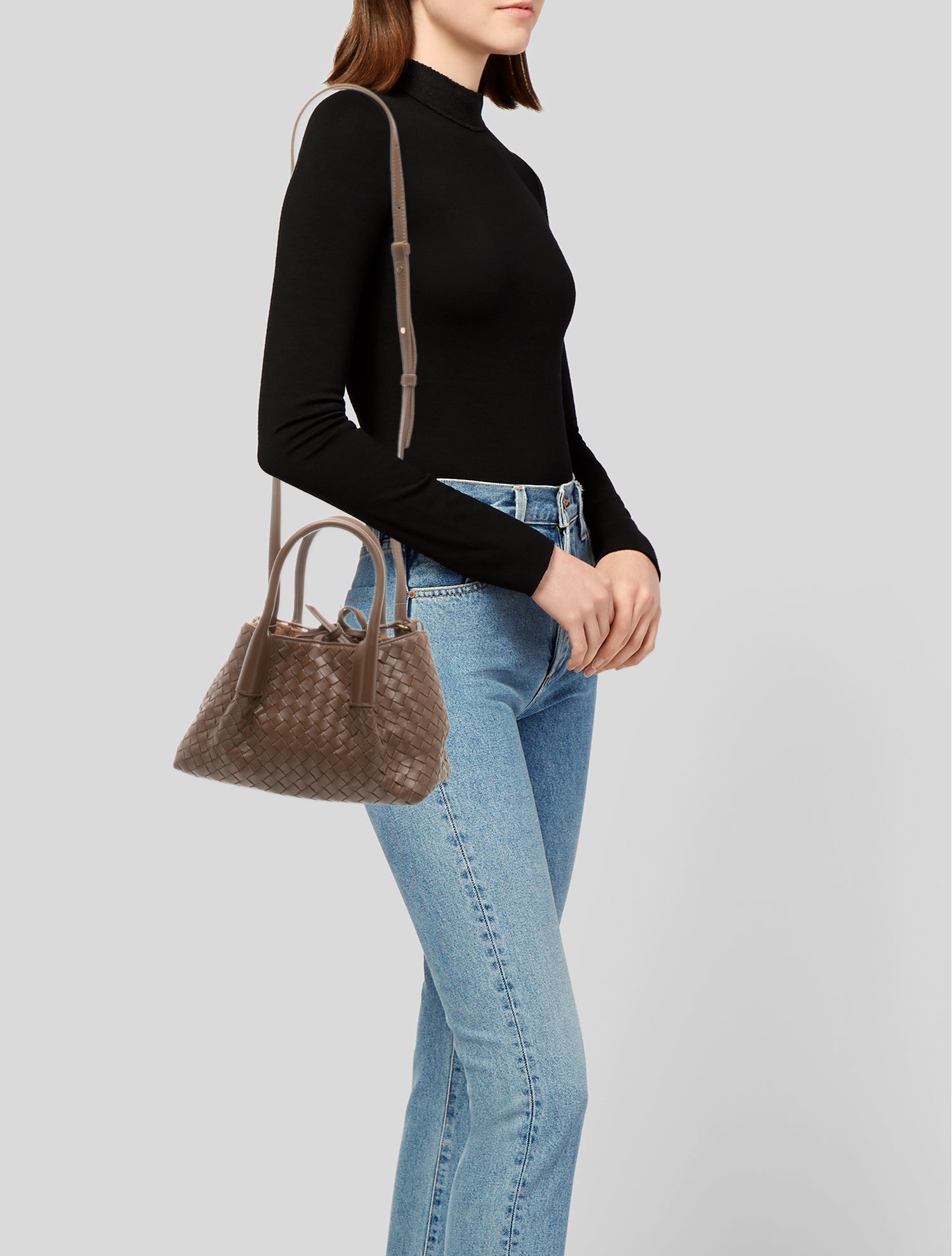 BOTTEGA ダークブラウン 編み込みハンドバッグ Bottega Veneta Intrecciato Intrecciato Pinacoteca Small - Brown