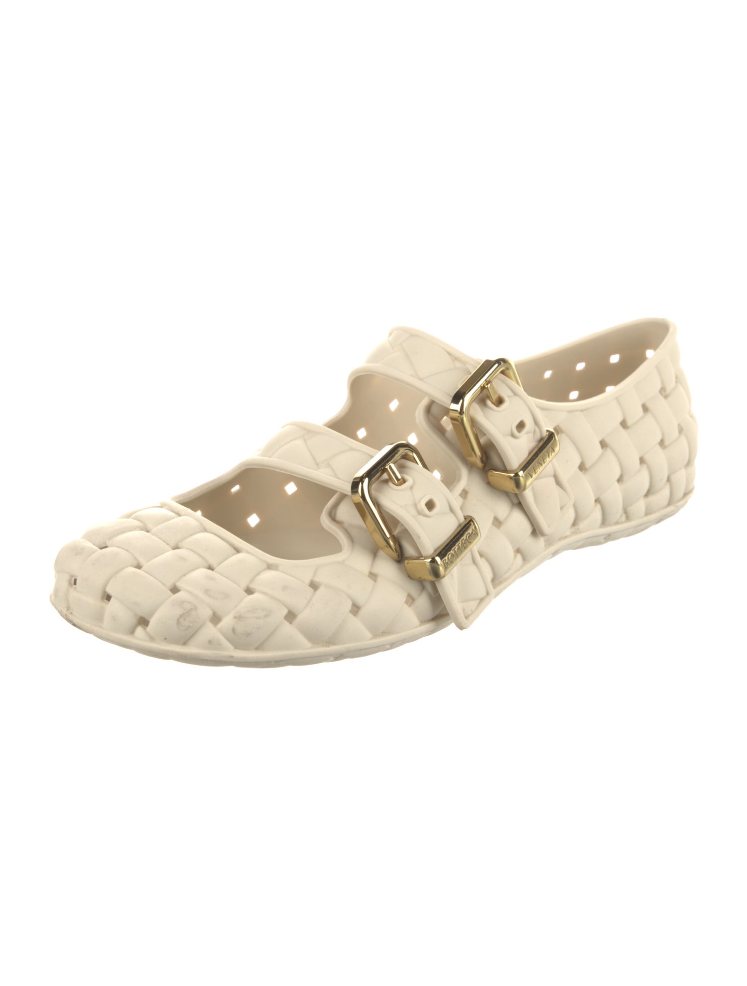 Bottega Veneta Intrecciato Weave Rubber Mary Jane Flats