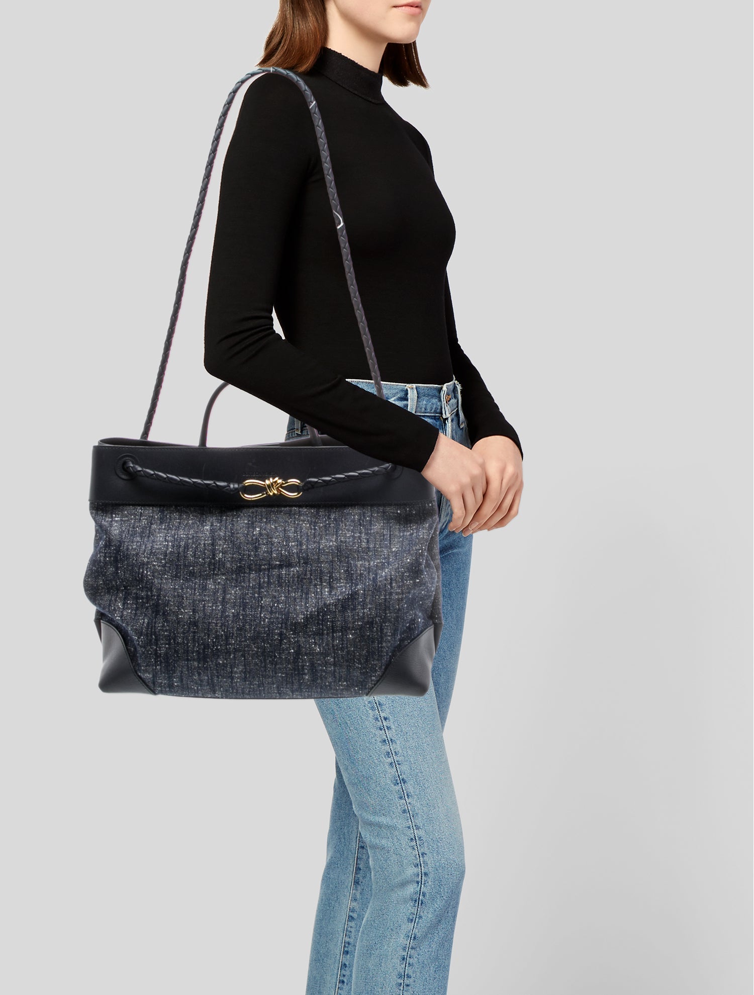 Bottega Veneta Denim Boucle Andiamo Large