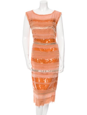 Bottega Veneta Sequined Snakeskin-Trimmed Dress