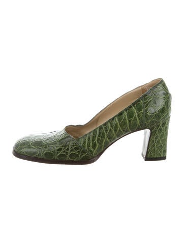 Bottega Veneta Crocodile Square-Toe Pumps