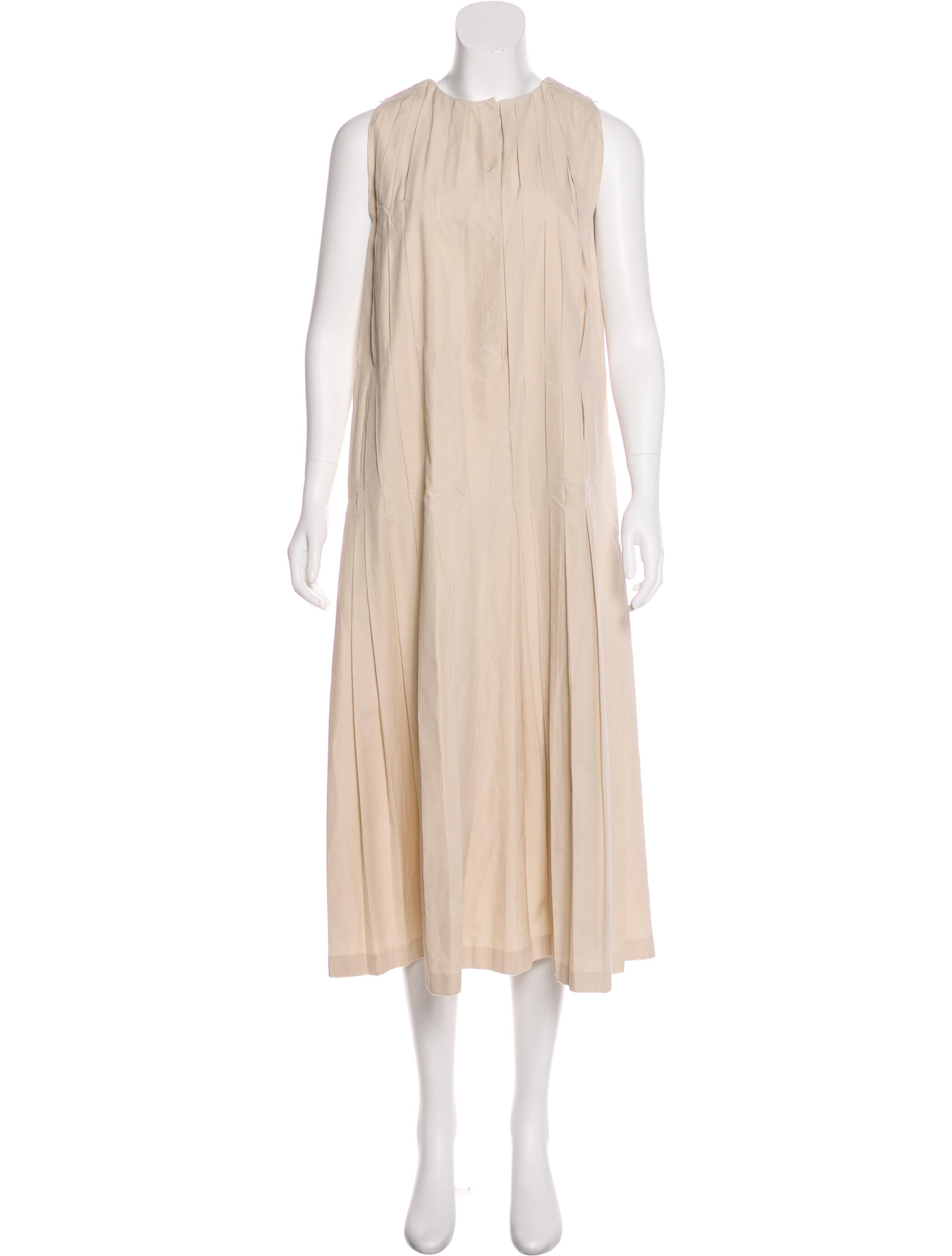 Bottega Midi Pleated Dress Clothing BOT74458 The RealReal