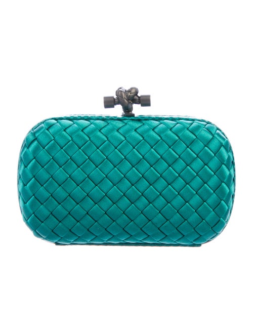 Bottega Veneta Snakeskin-Trimmed Satin Knot Clutch