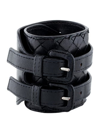 Bottega Veneta Leather Double Buckle Wrap Bracelet