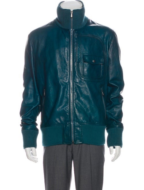 Bottega Veneta Leather Bomber Jacket Green