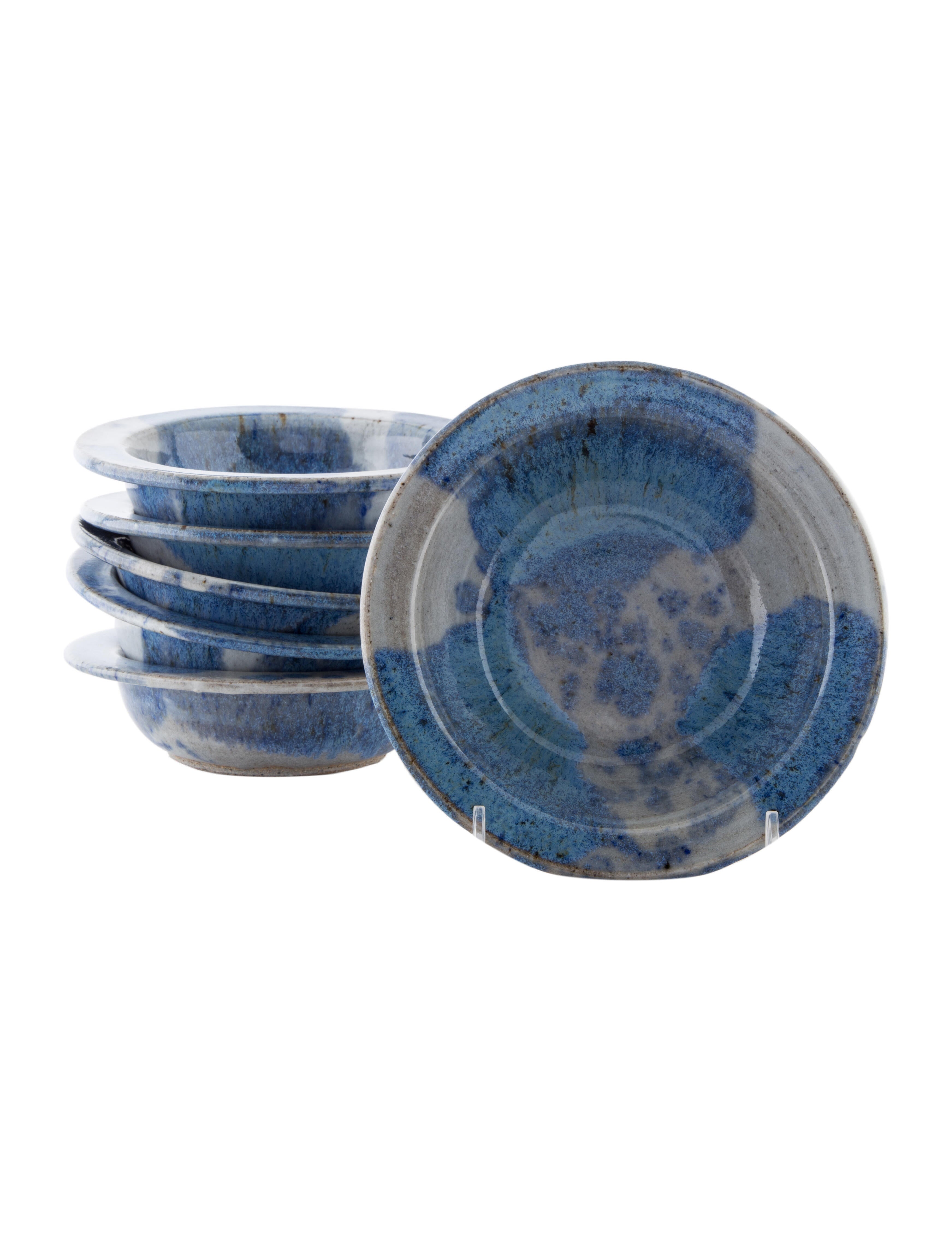 Decorative Bowls Set of 6 Studio Pottery Bowls Blue Decorative