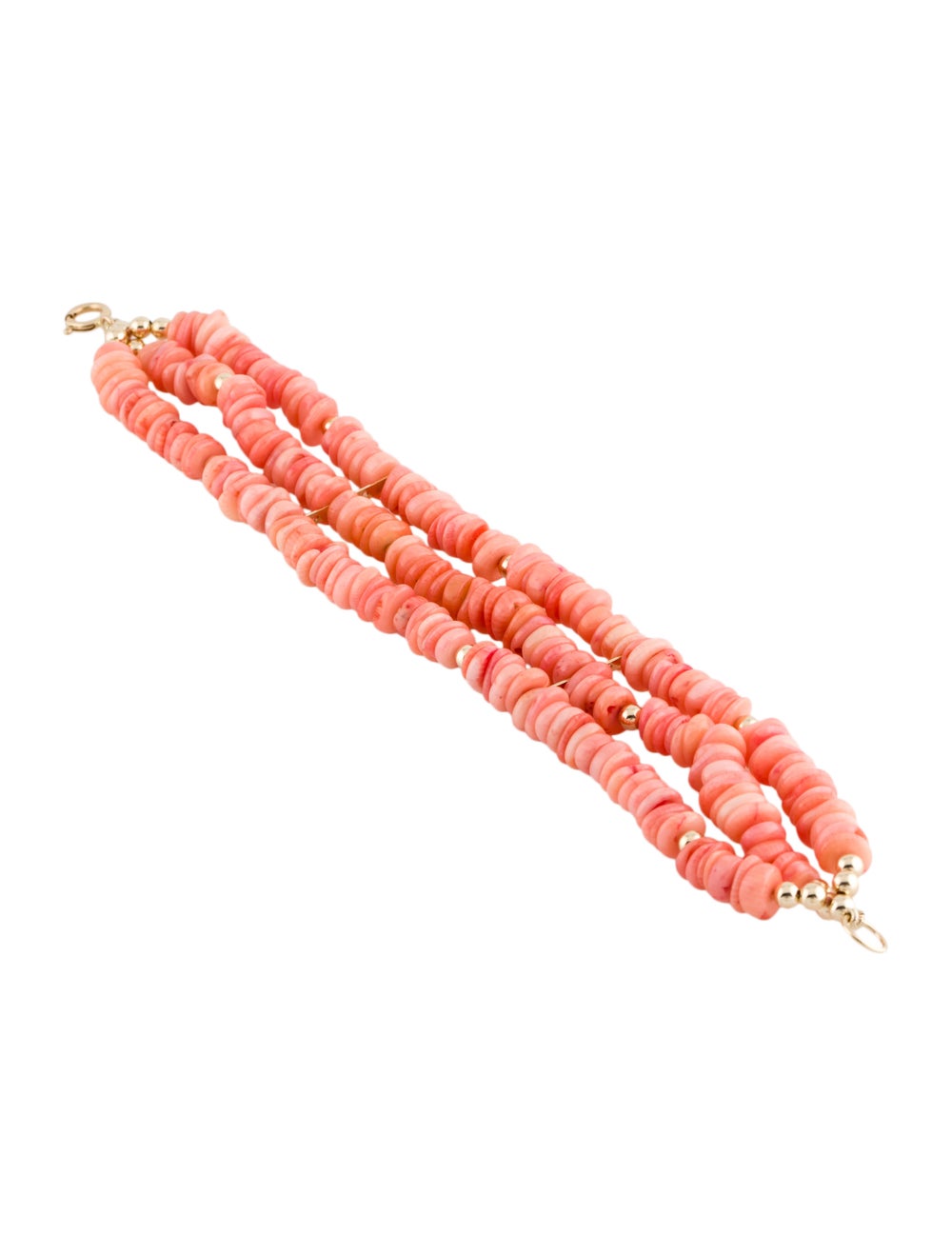 14K Coral Triple Strand Bead Bracelet Gem