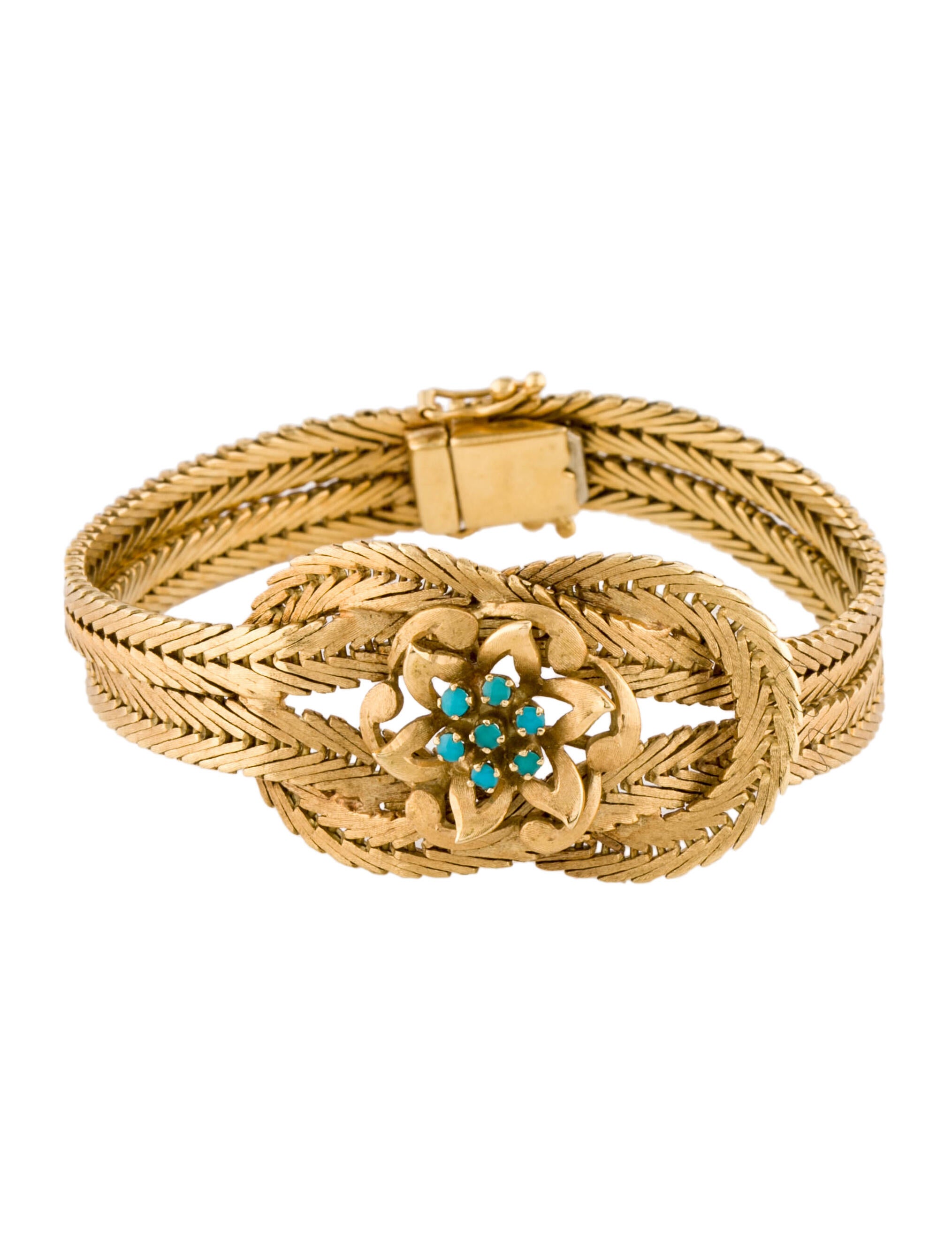 Bracelet 18K Turquoise Link Bracelet 18K Yellow Gold Link, Bracelets