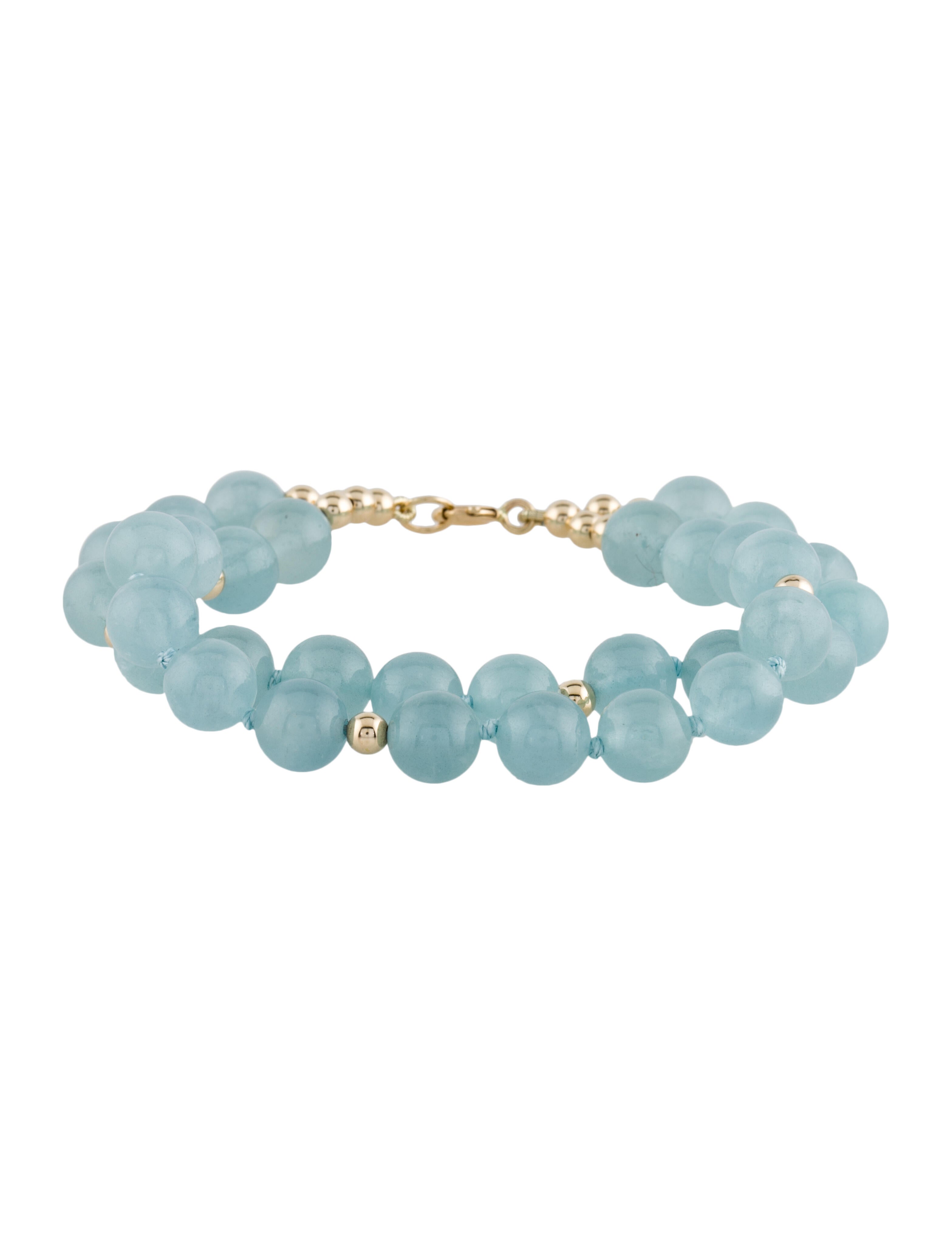 Bracelet 14K Aquamarine Double Strand Bead Bracelet 14K Yellow Gold