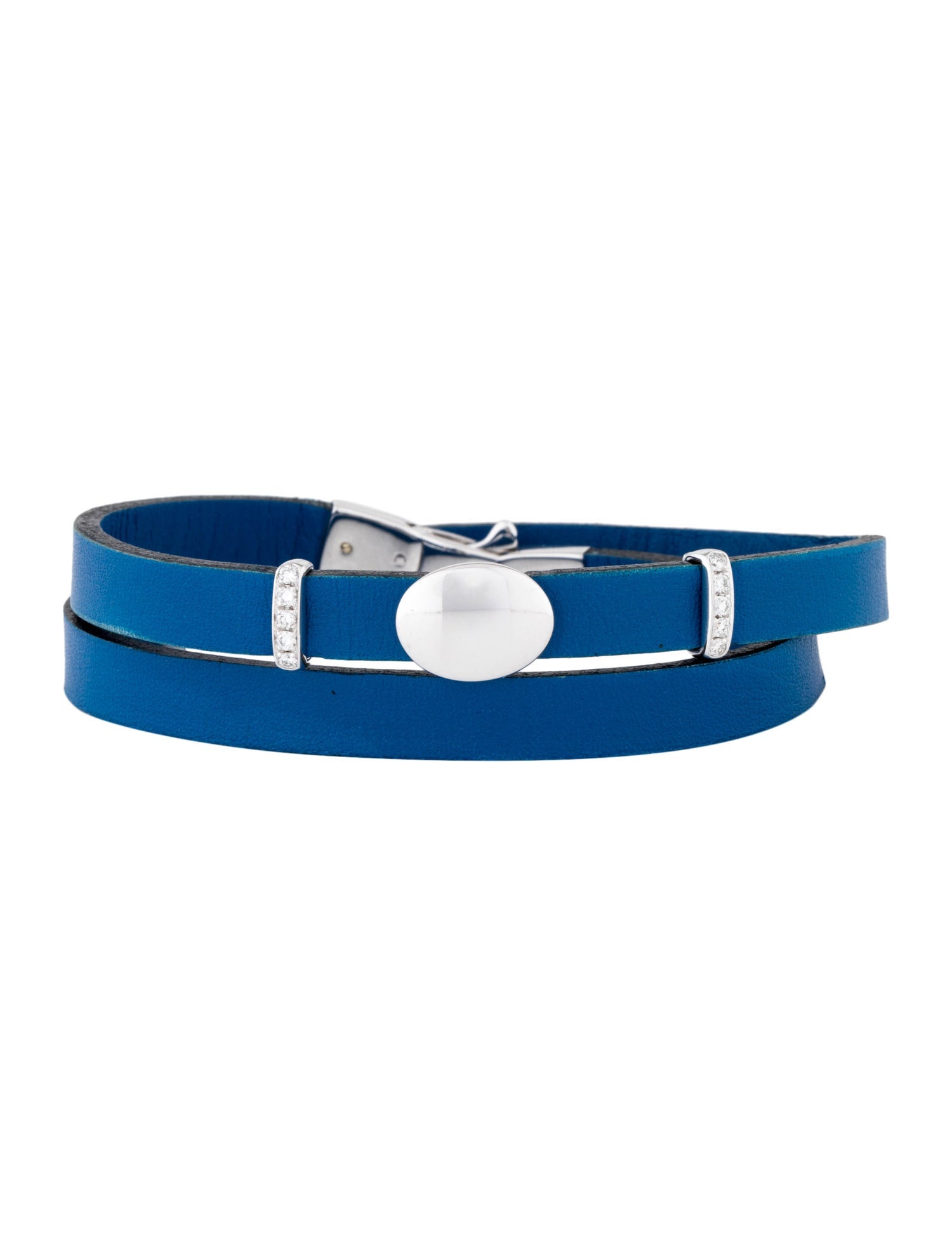 Bracelet Oromalia 18K Diamond & Leather Bracelet Blue, 18K White Gold