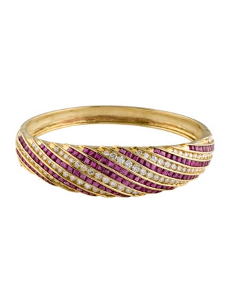 Bracelet 18K 12.00ctw Ruby & Diamond Hinged Bangle Bracelet