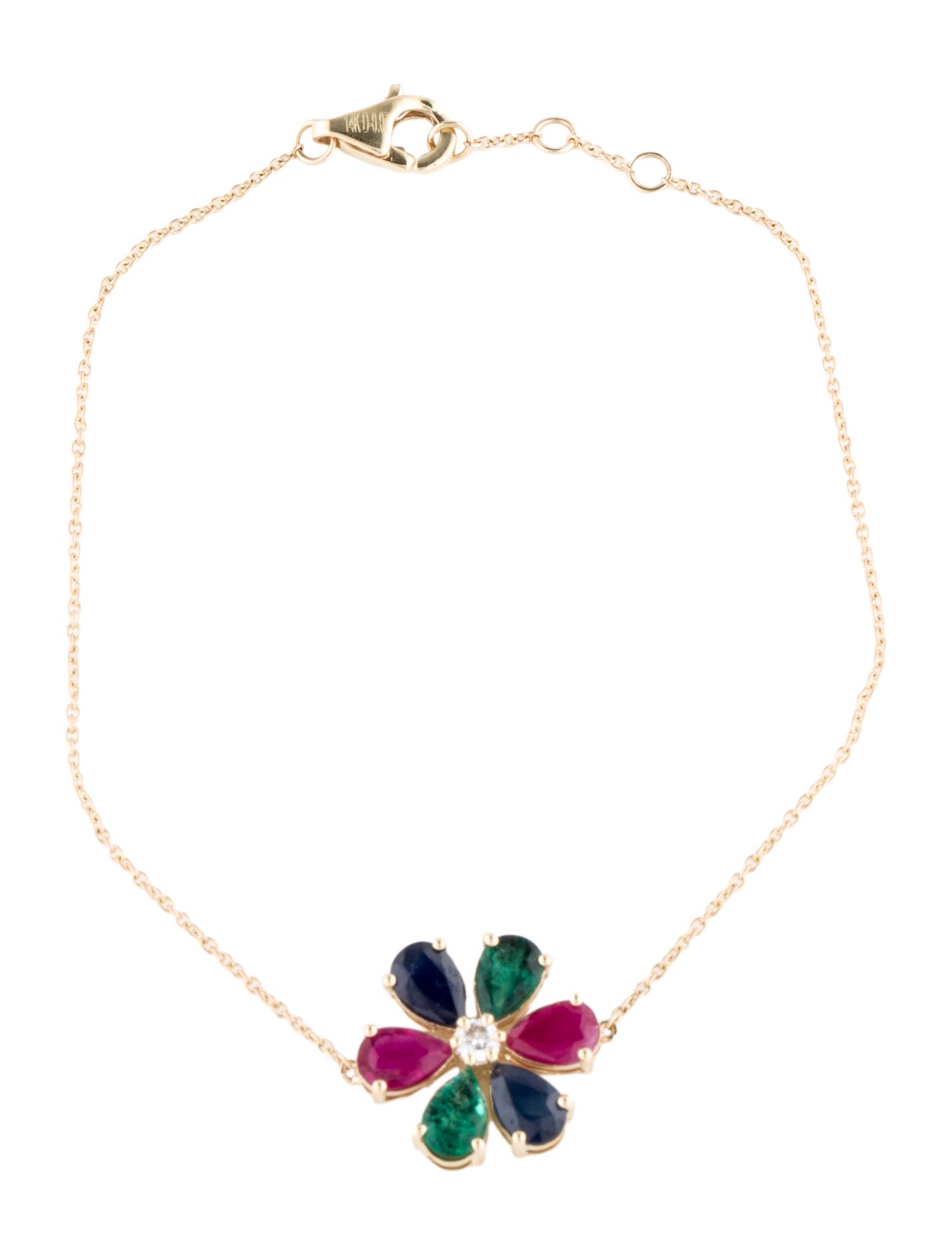 Bracelet 14K Multi-stone & Diamond Flower Station Bracelet