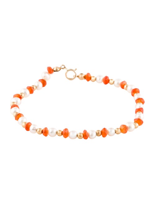 Bracelet 14K Pearl & Carnelian Bead Bracelet